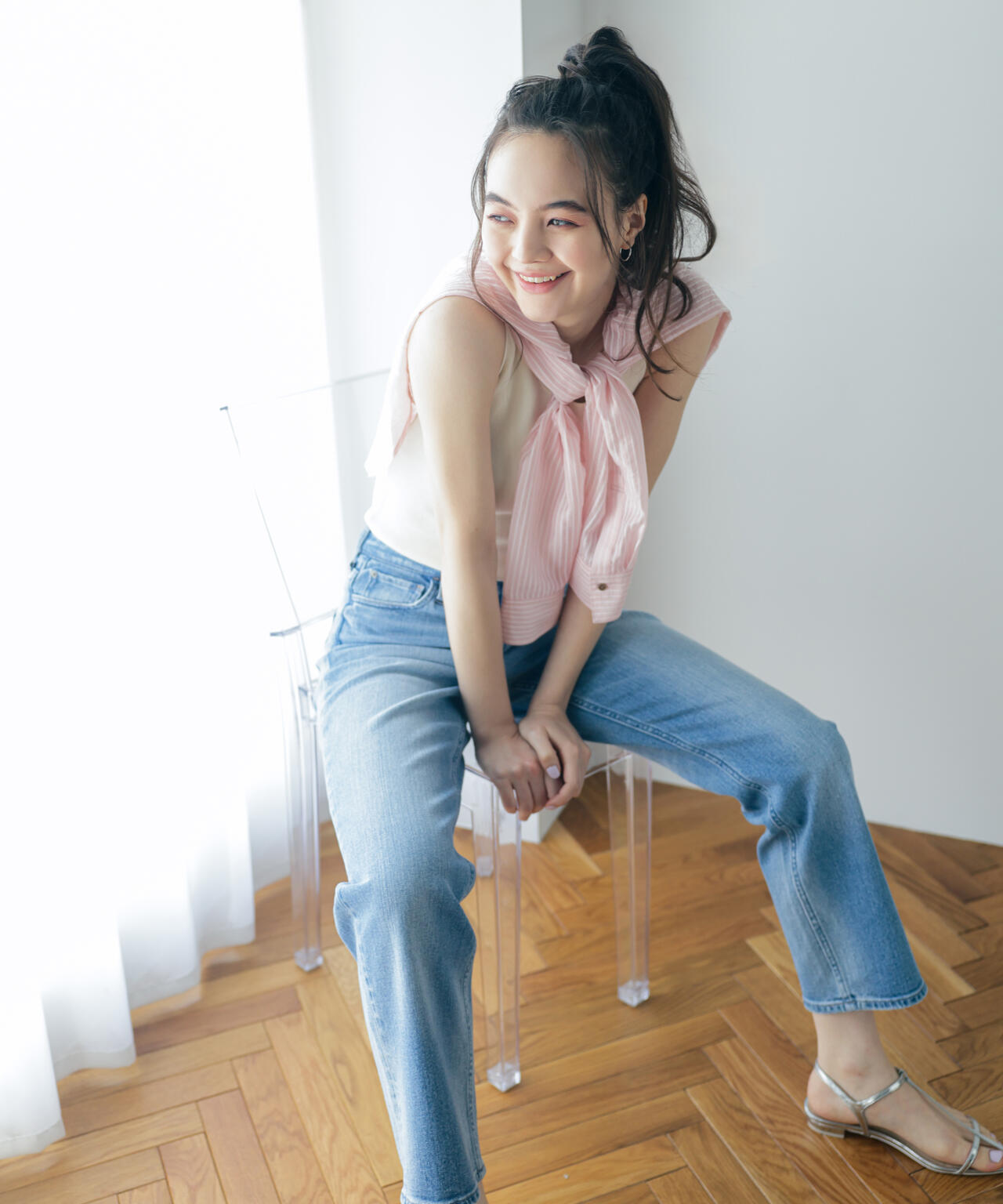 <FUDGE掲載><Healthy DENIM>ハイライズストレートデニムパンツ