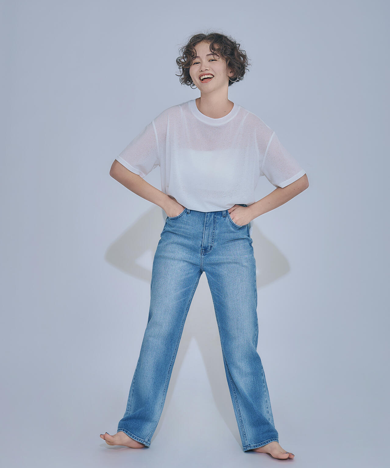 <FUDGE掲載><Healthy DENIM>ハイライズストレートデニムパンツ