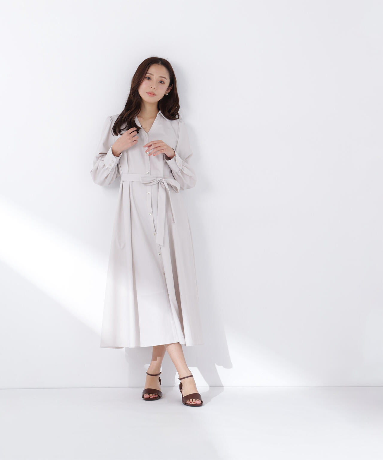 リボンベルテッドシャツワンピース