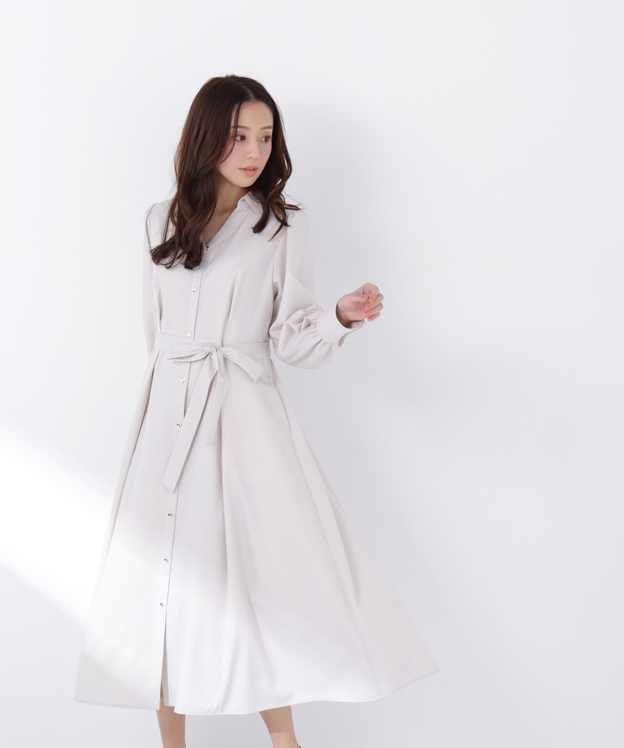 リボンベルテッドシャツワンピース