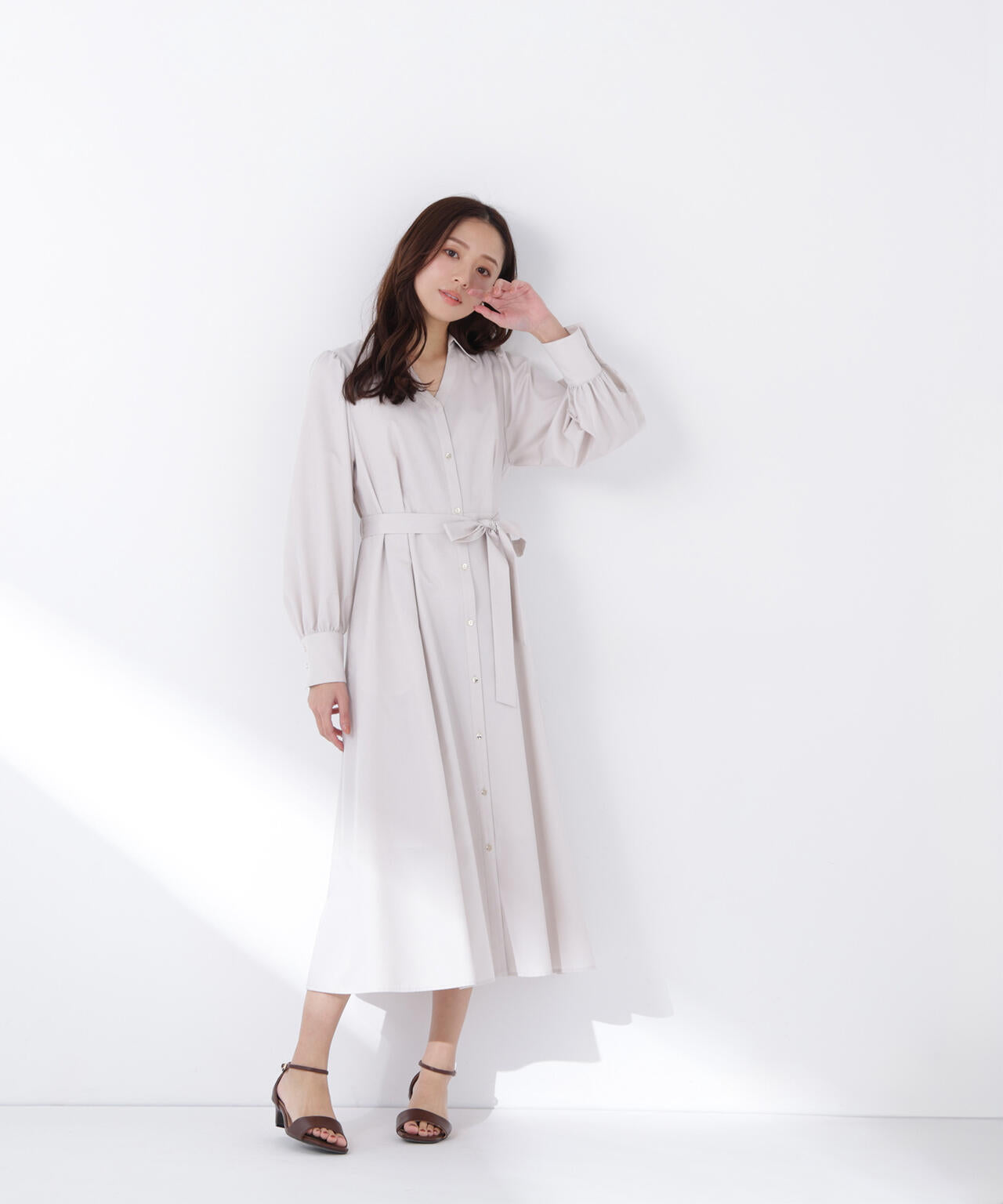 リボンベルテッドシャツワンピース