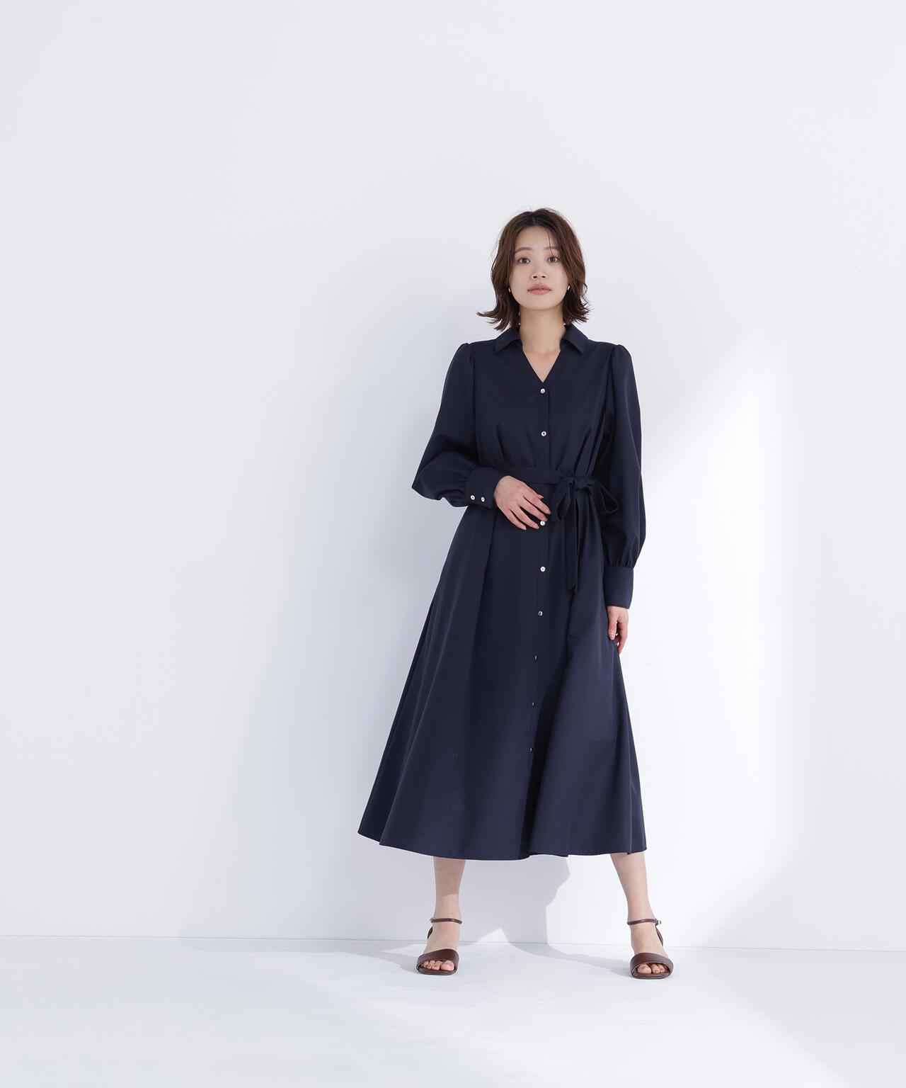リボンベルテッドシャツワンピース