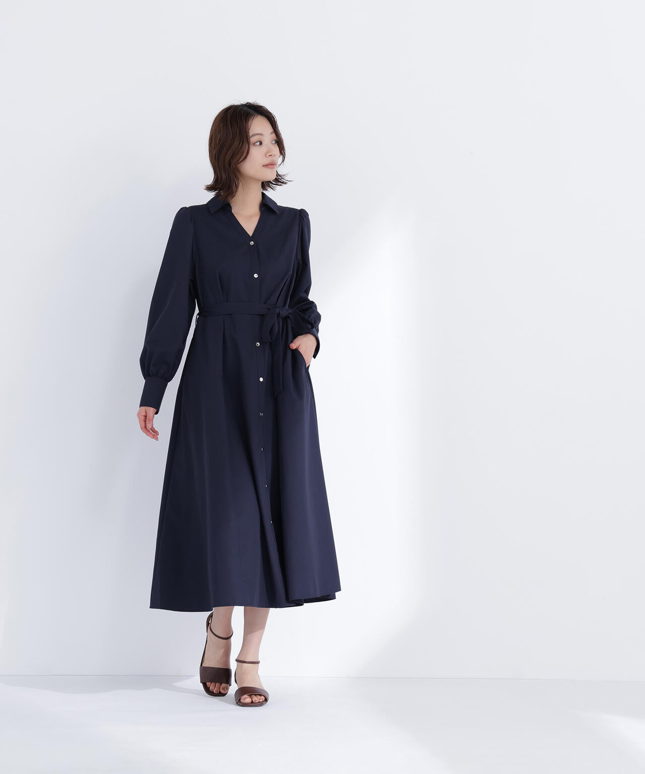 リボンベルテッドシャツワンピース
