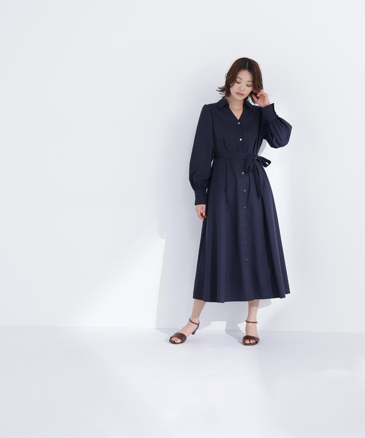 リボンベルテッドシャツワンピース