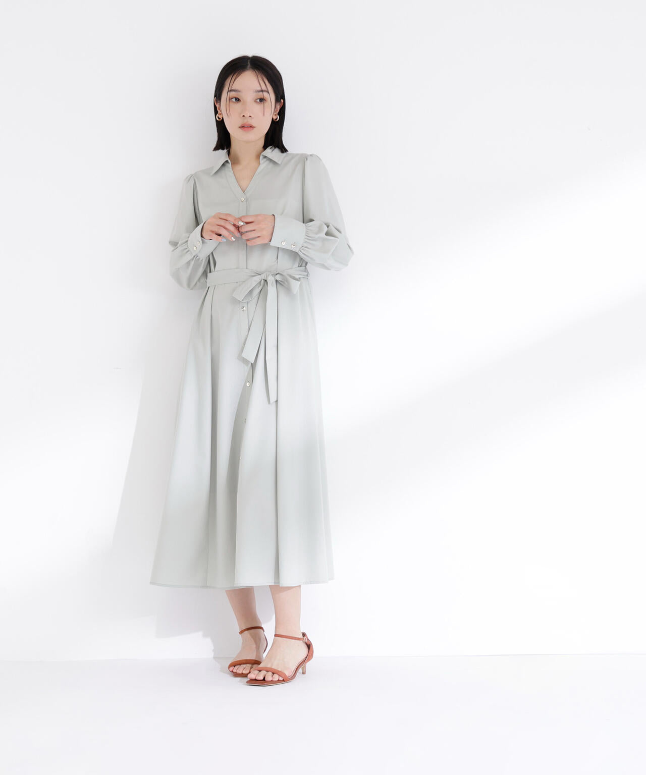 リボンベルテッドシャツワンピース