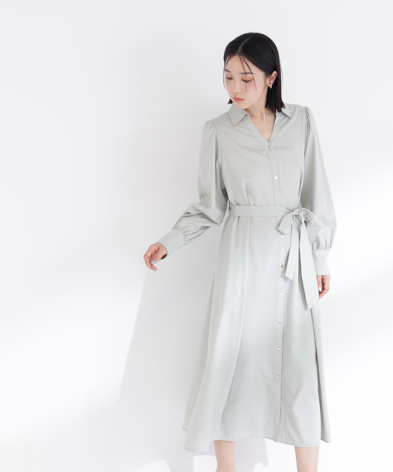 リボンベルテッドシャツワンピース