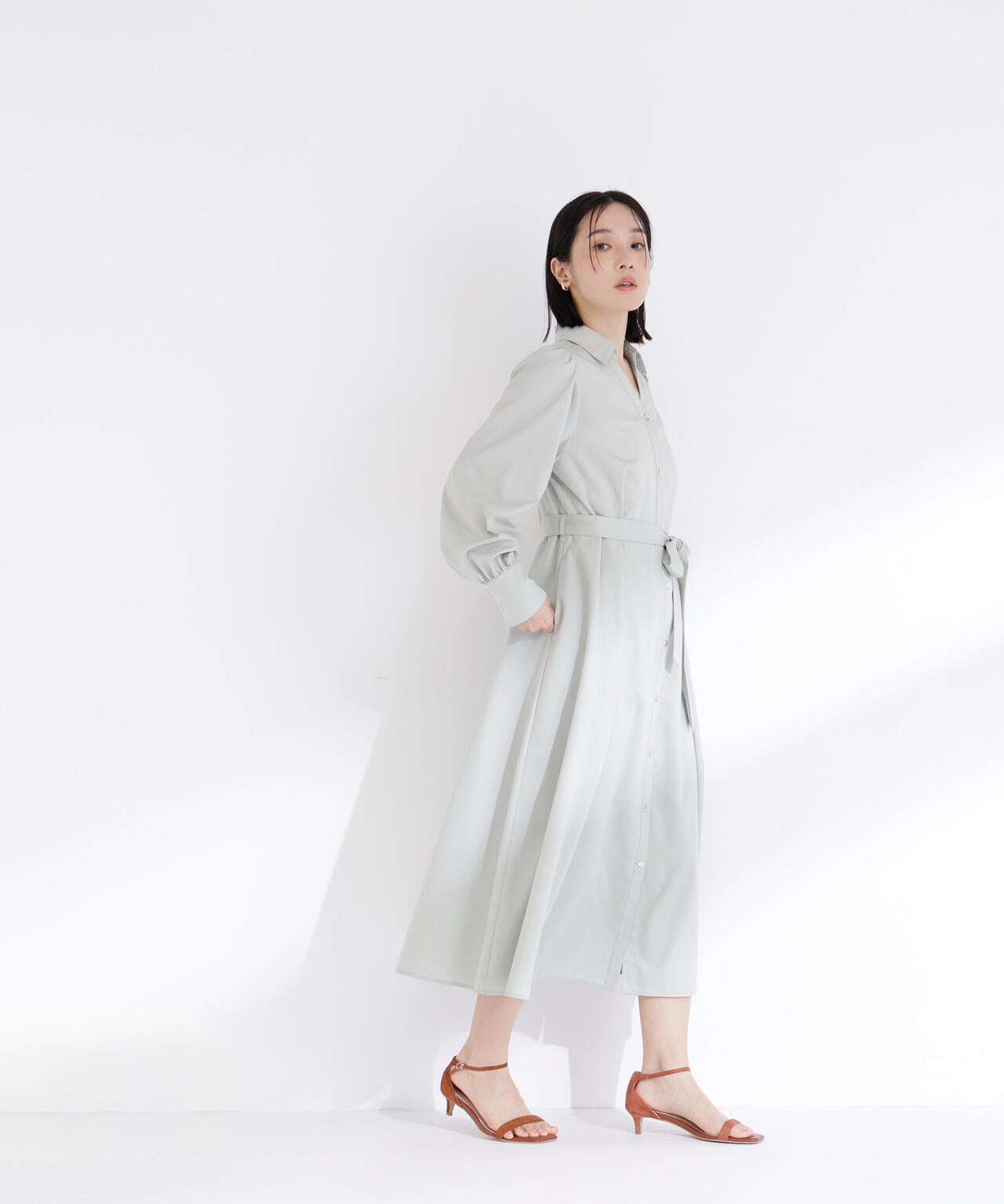 リボンベルテッドシャツワンピース