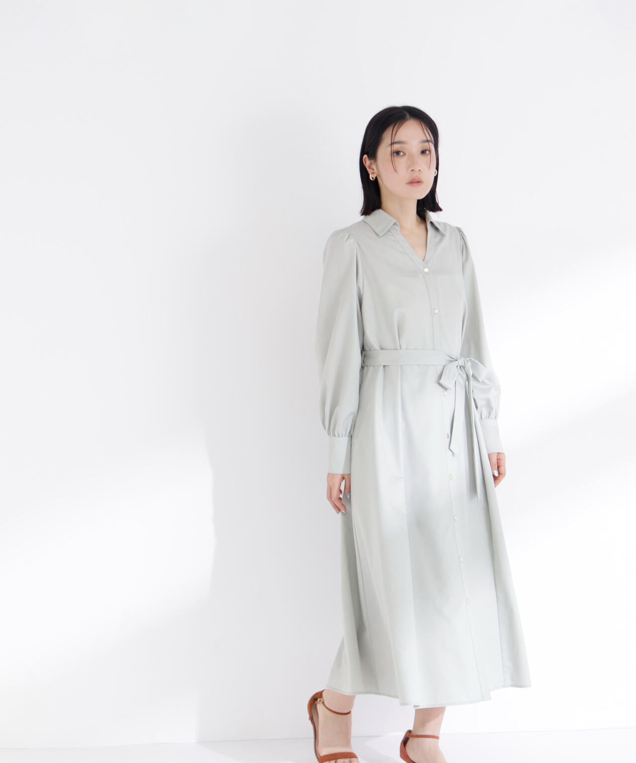 リボンベルテッドシャツワンピース