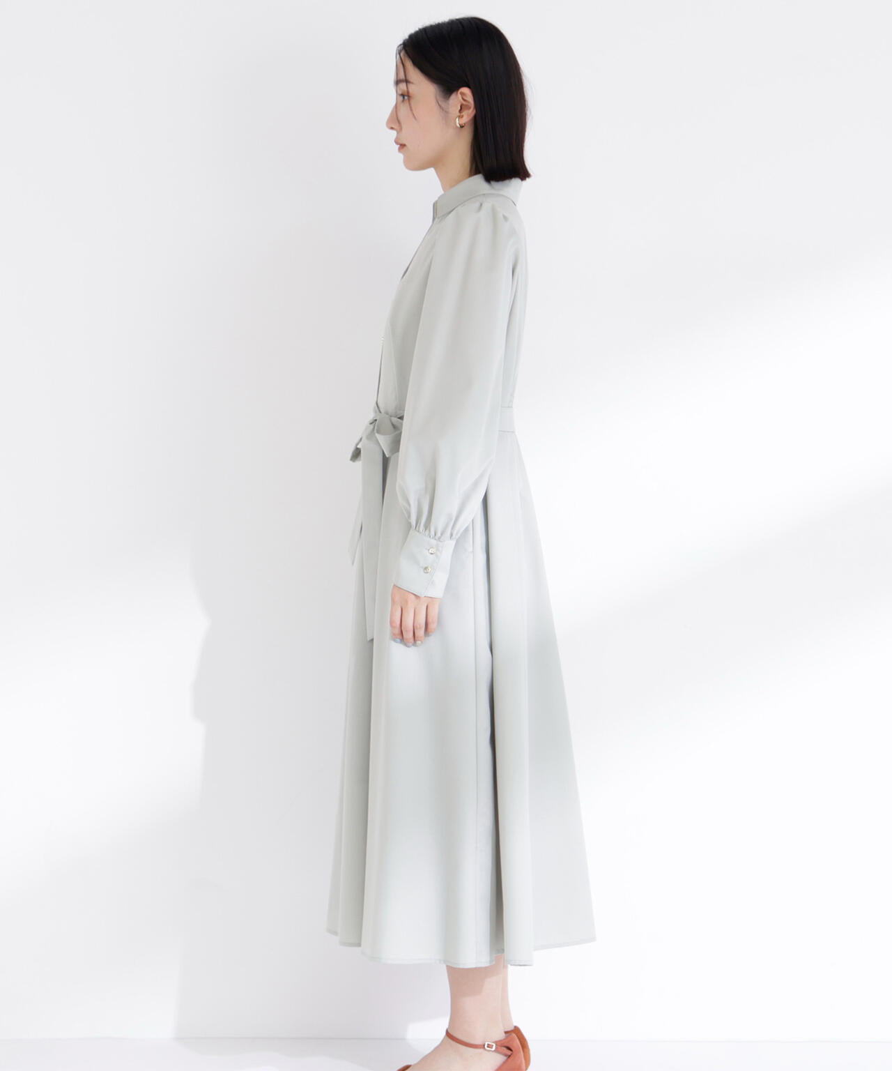 リボンベルテッドシャツワンピース