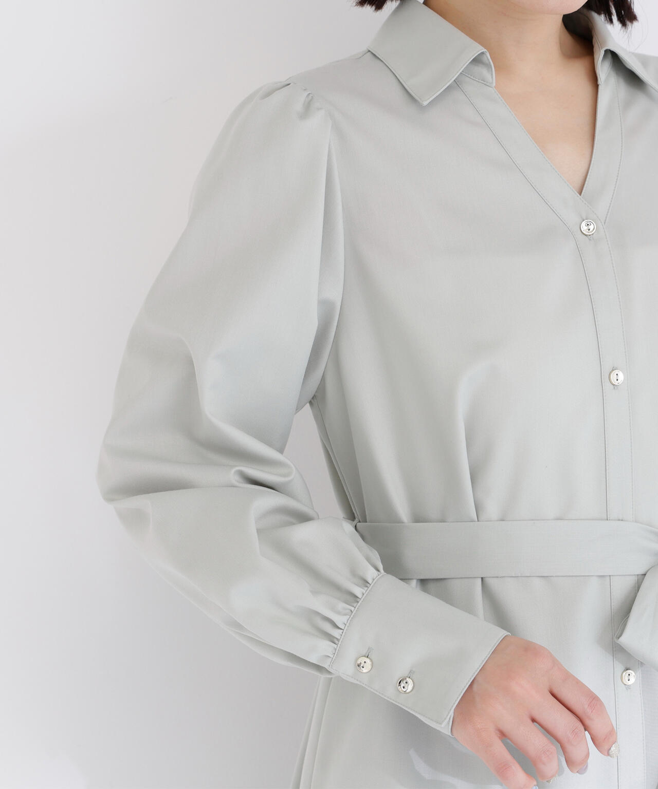 リボンベルテッドシャツワンピース