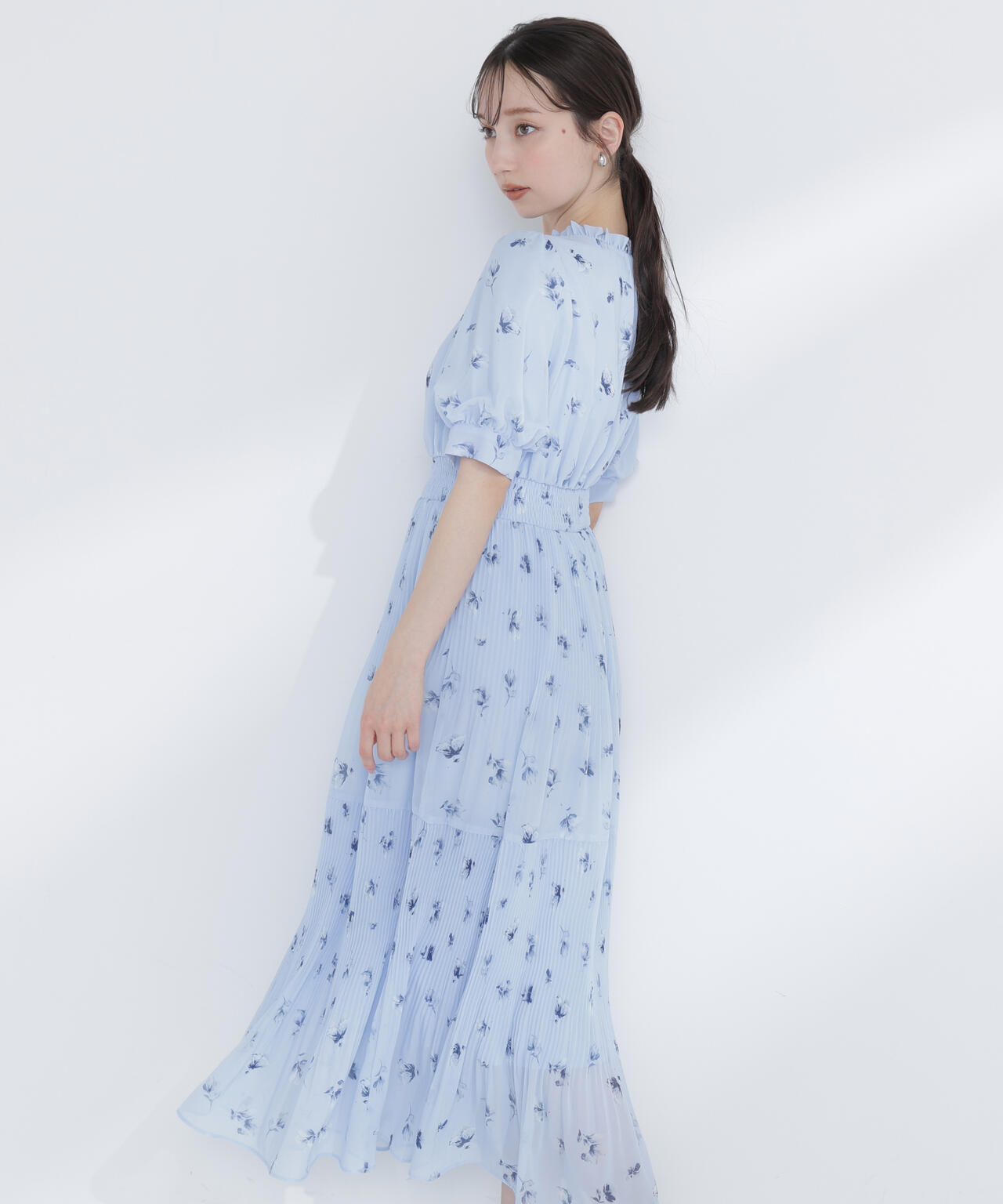 ぼかしフラワープリントワンピース