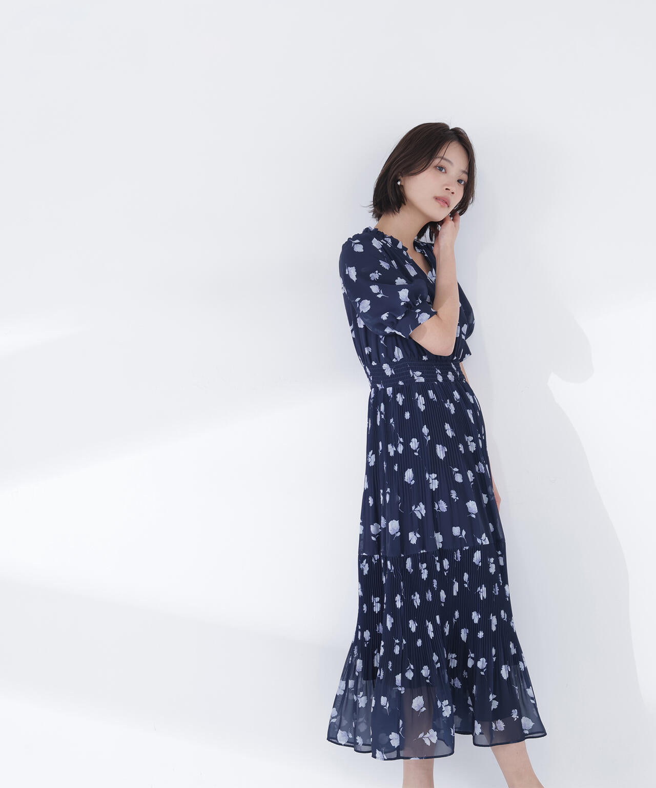 ぼかしフラワープリントワンピース