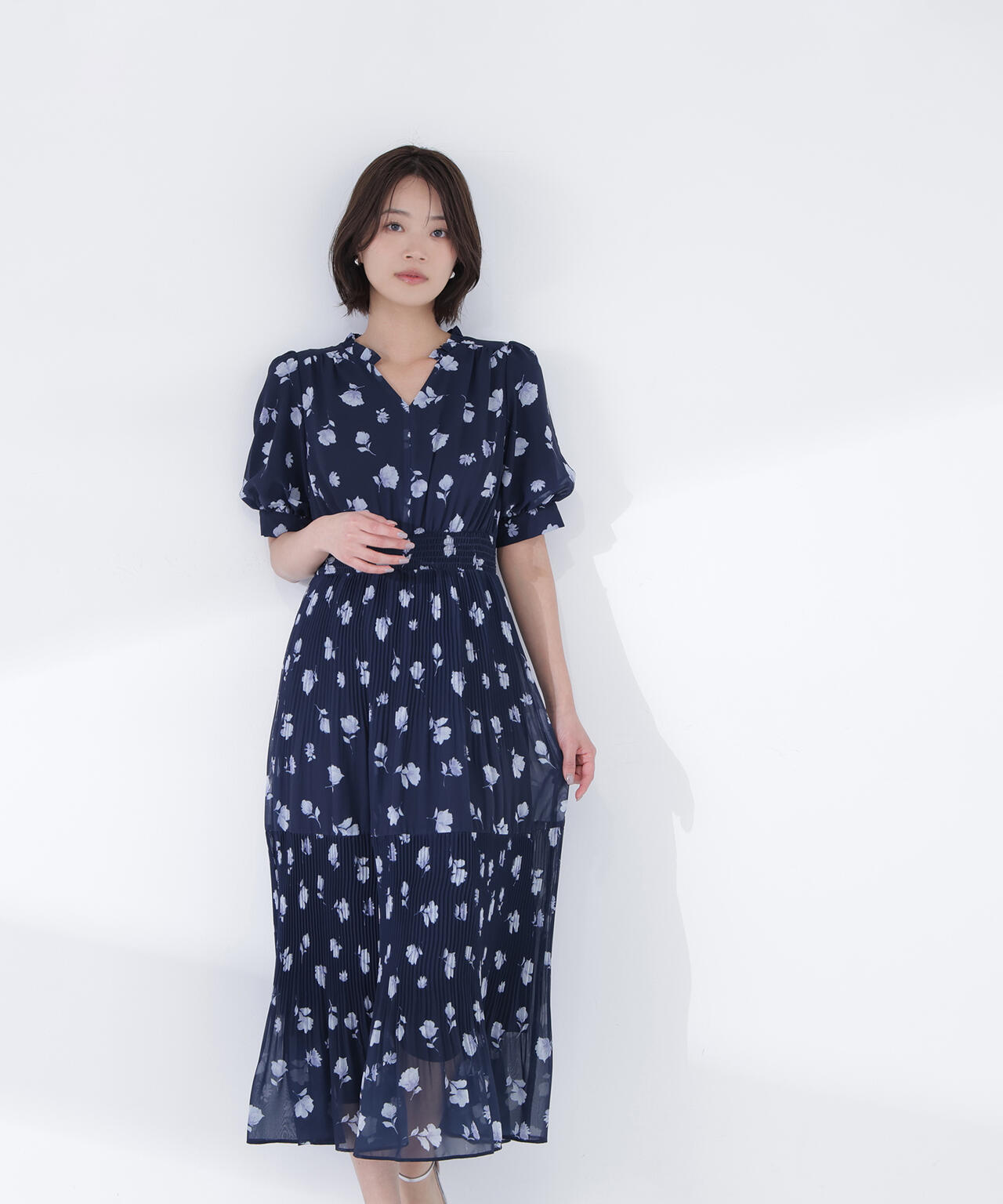 ぼかしフラワープリントワンピース