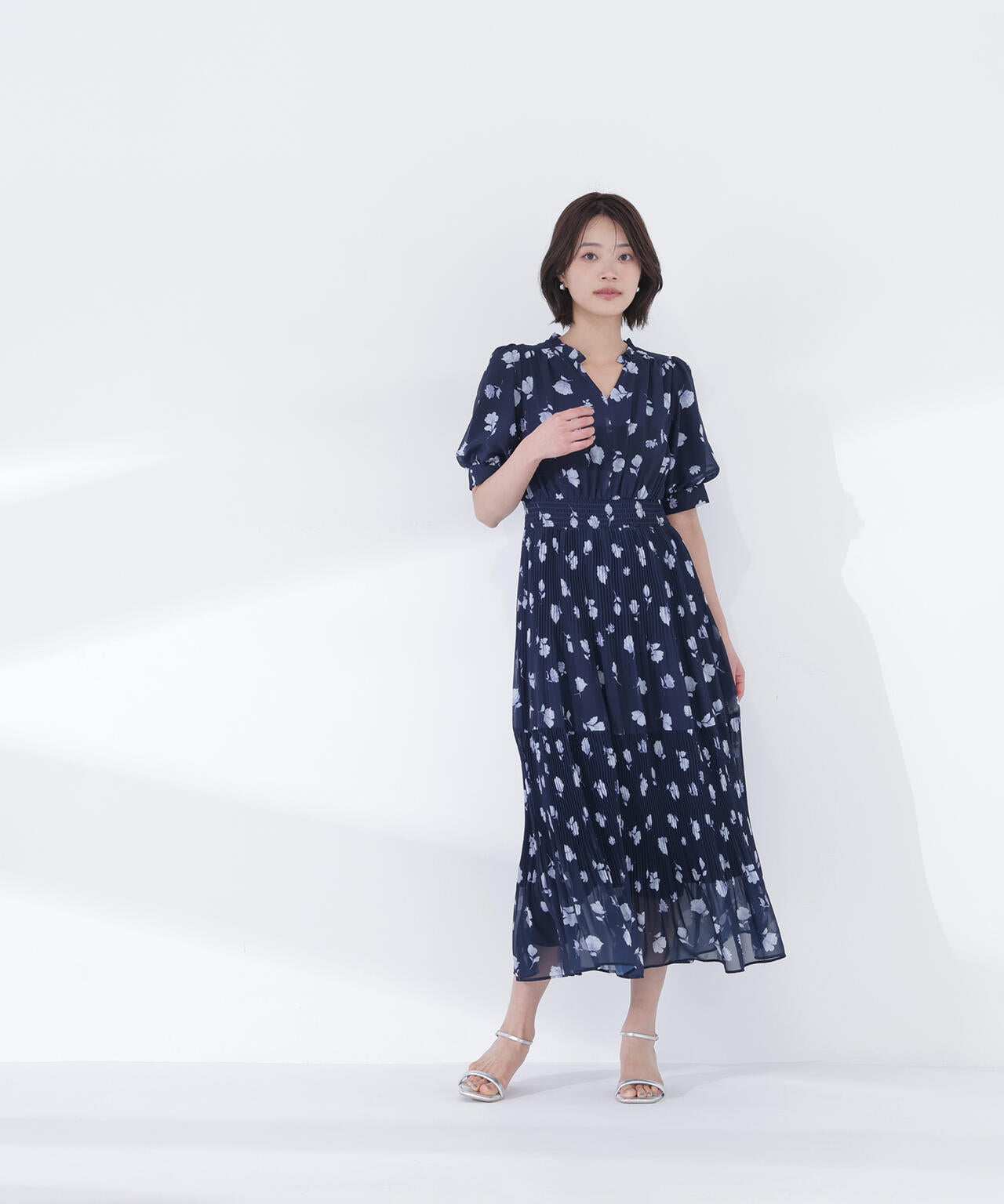 ぼかしフラワープリントワンピース