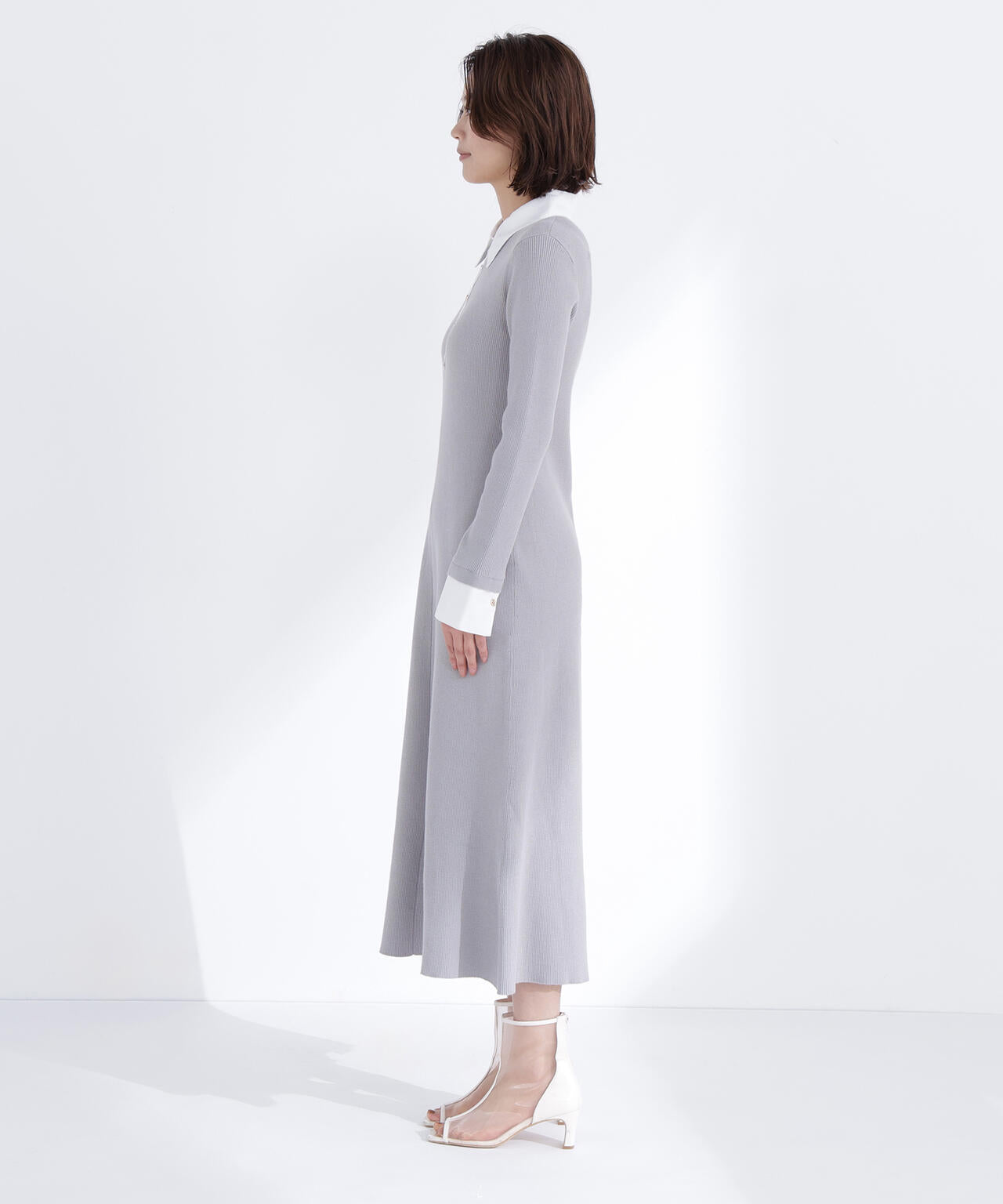 襟付リブニットワンピース