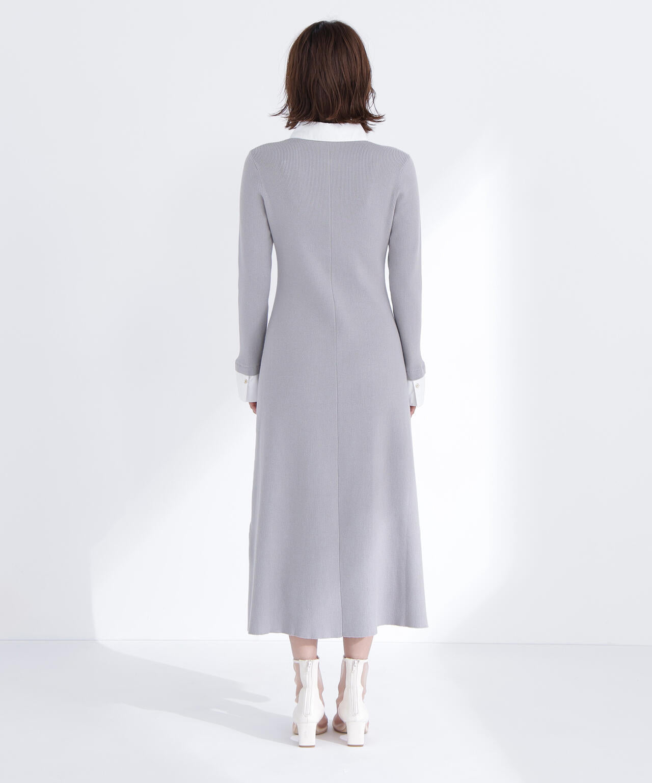 襟付リブニットワンピース