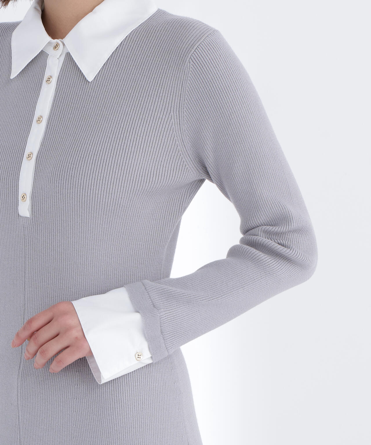 襟付リブニットワンピース