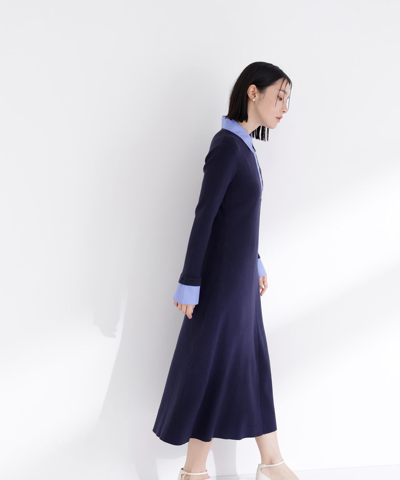 襟付リブニットワンピース