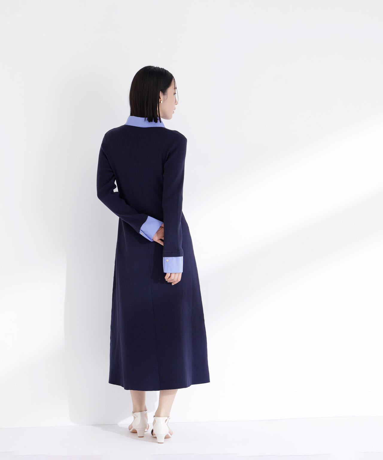 襟付リブニットワンピース