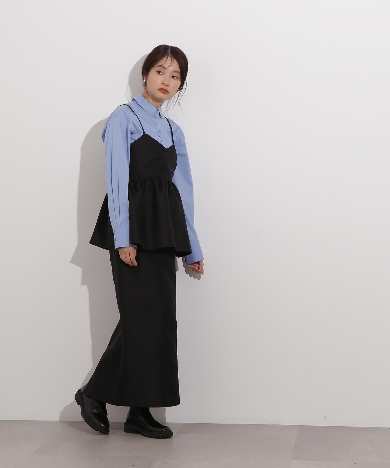 ジャガードペプラムキャミセットアップ