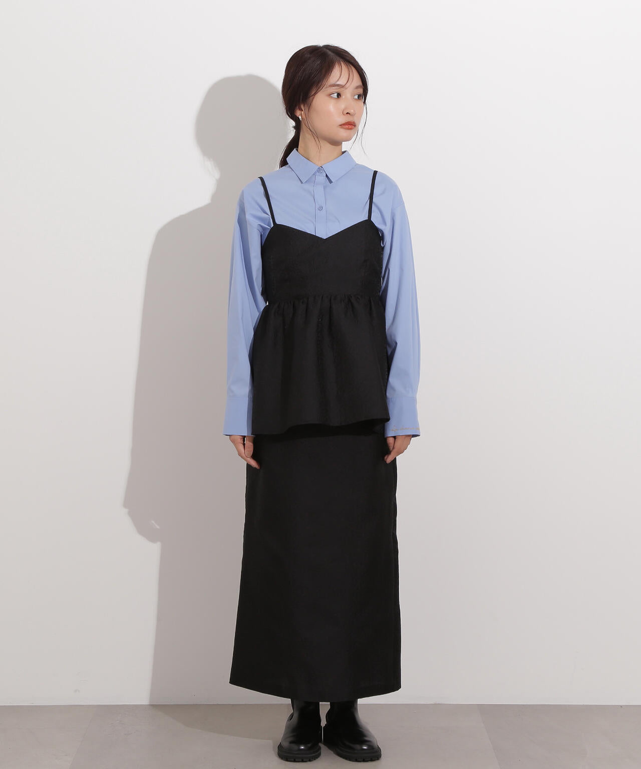 ジャガードペプラムキャミセットアップ