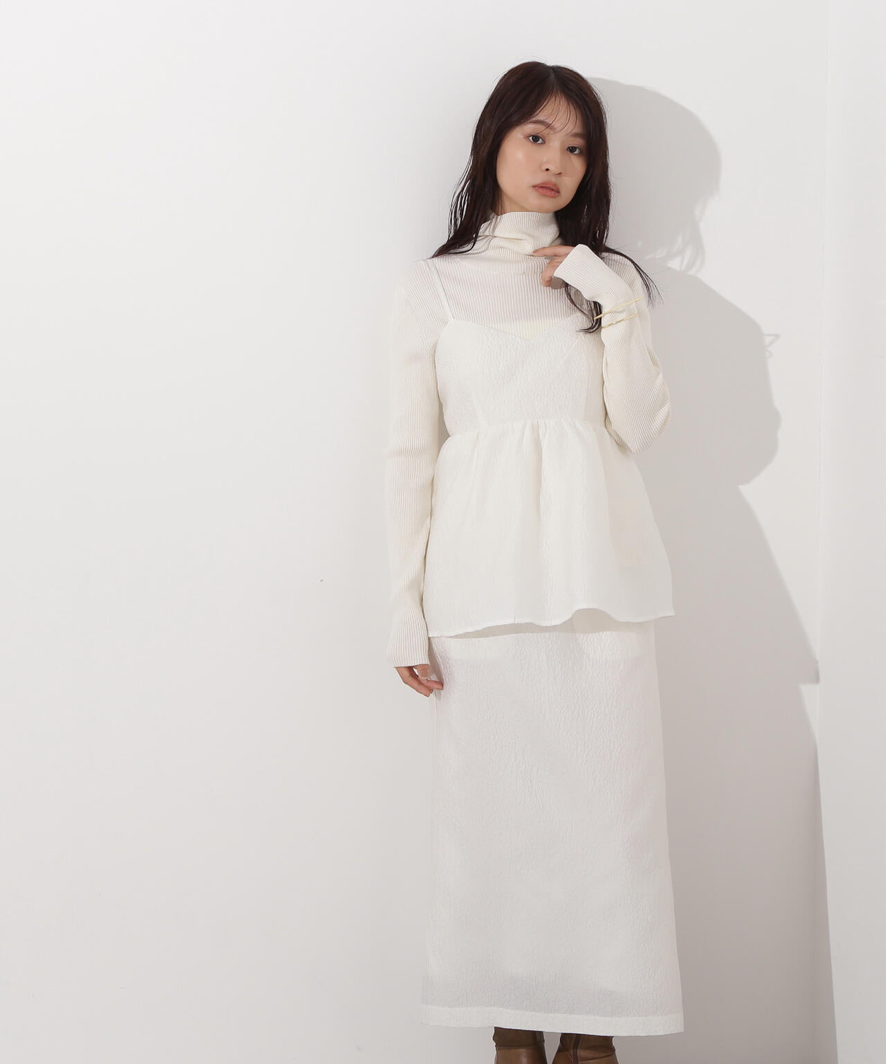 ジャガードペプラムキャミセットアップ