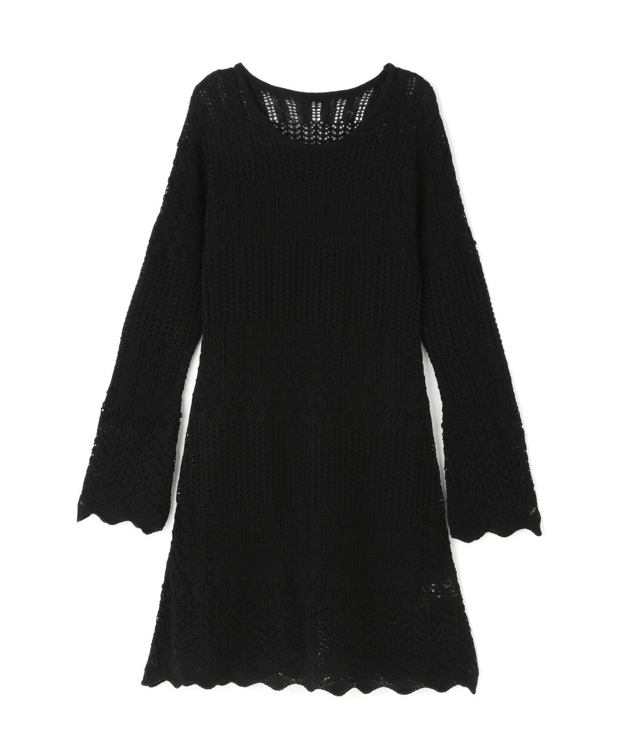 【有楽町マルイ・mix.tokyo 限定カラー:オフ×ブラック】透かし編みニットミニワンピース