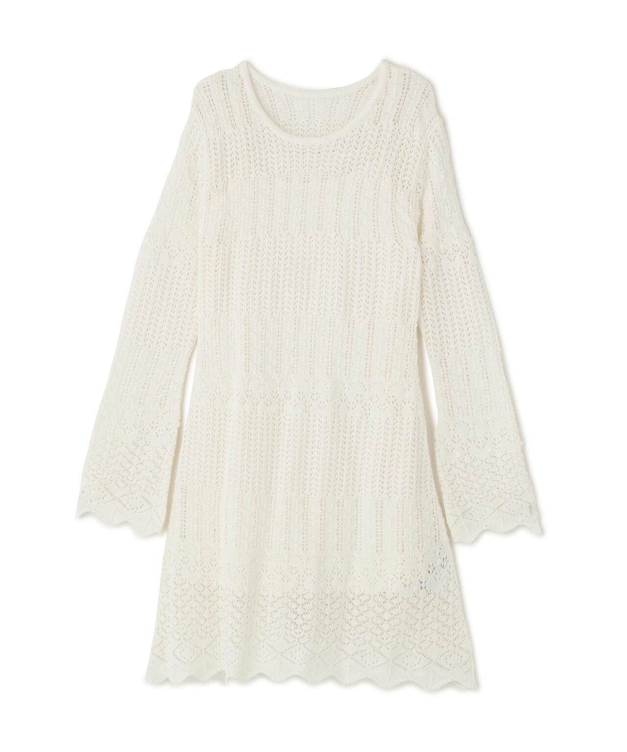 【有楽町マルイ・mix.tokyo 限定カラー:オフ×ブラック】透かし編みニットミニワンピース