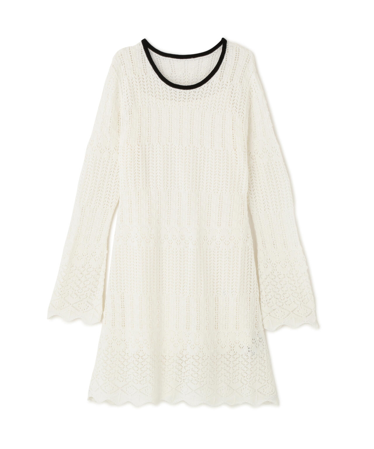 【有楽町マルイ・mix.tokyo 限定カラー:オフ×ブラック】透かし編みニットミニワンピース