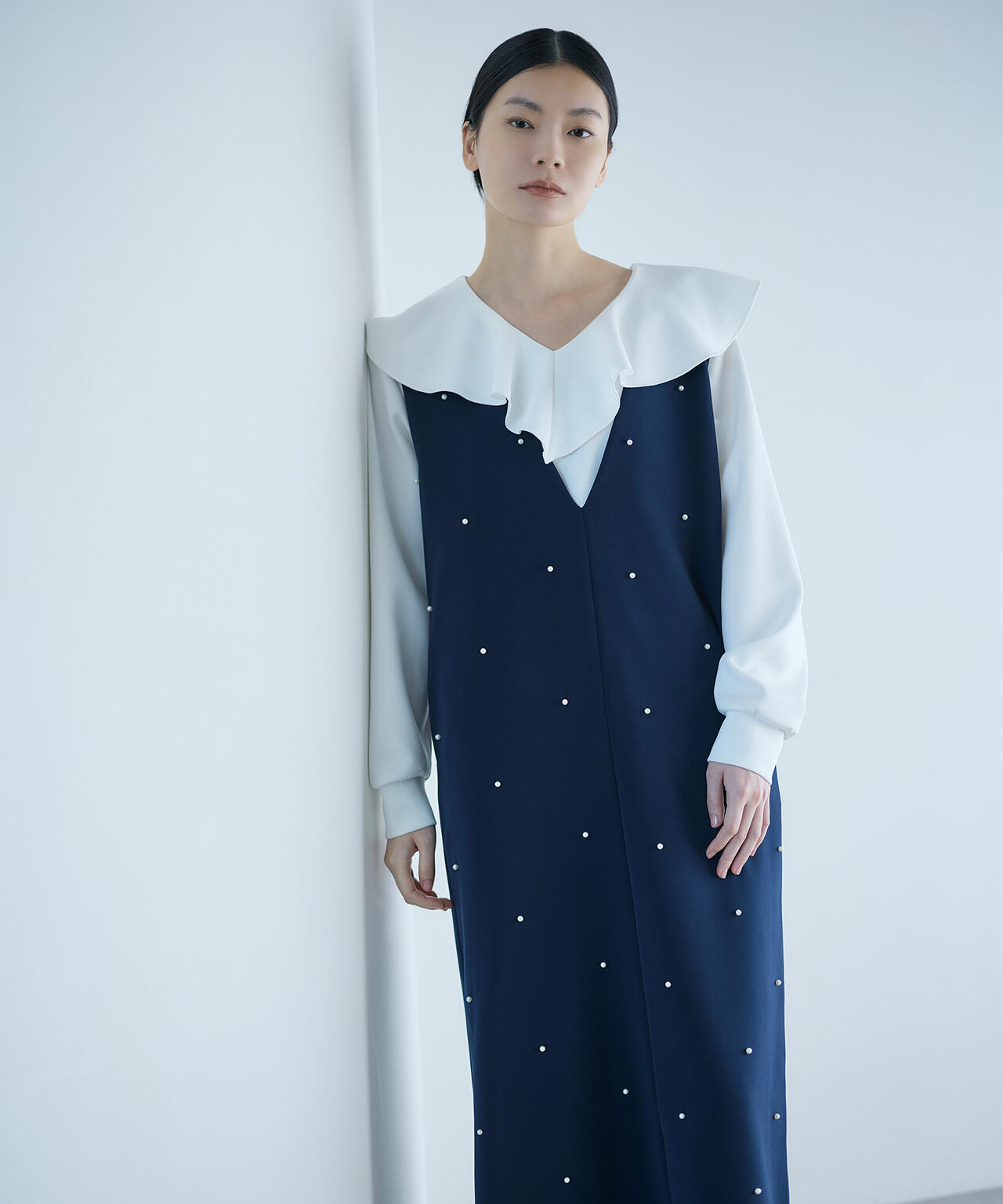 <瞬間コーデ>着るジュエリー。パール付きジャンスカ