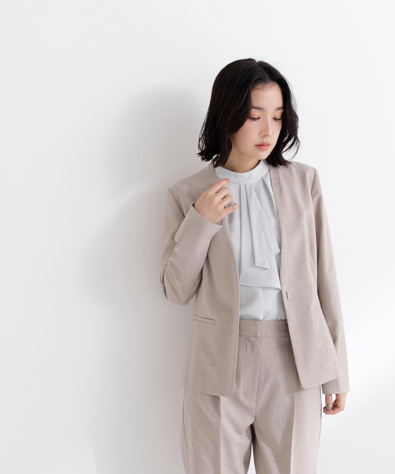 リネンライク SETUP ノーカラージャケット