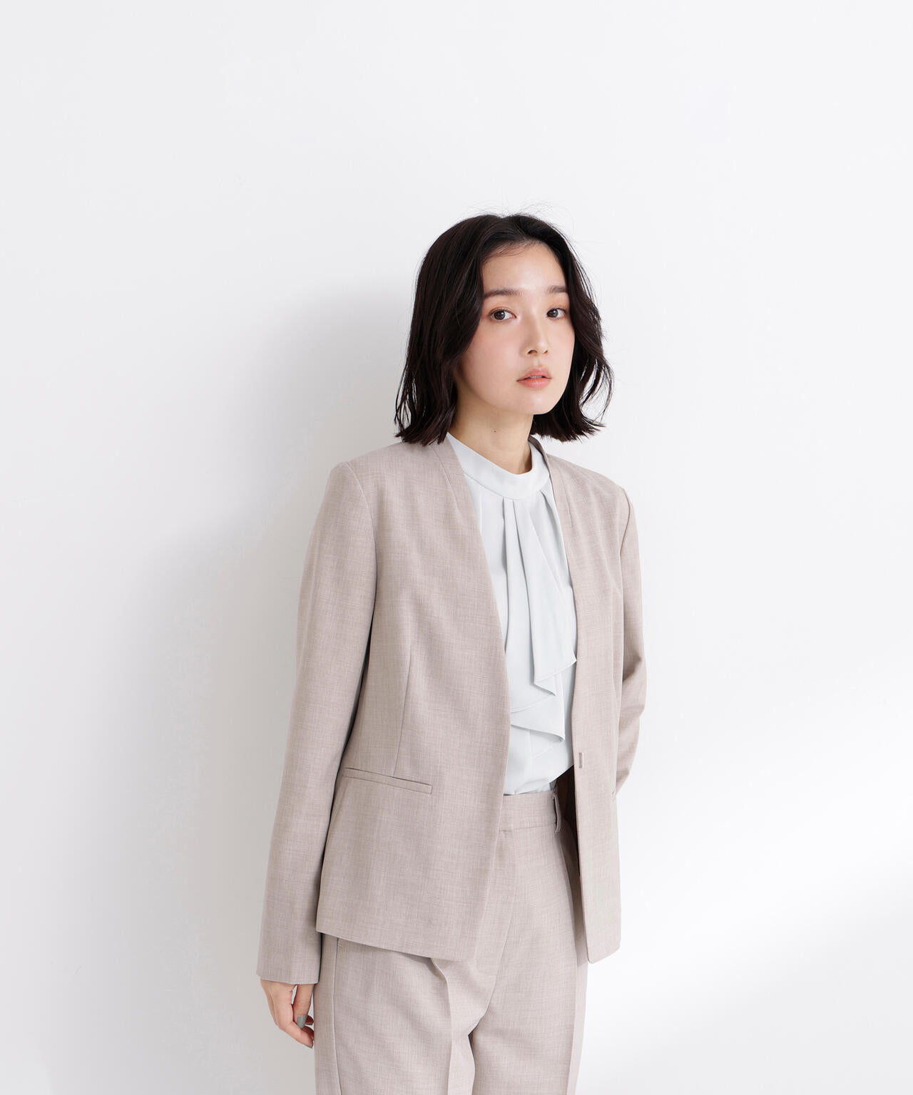 リネンライク SETUP ノーカラージャケット