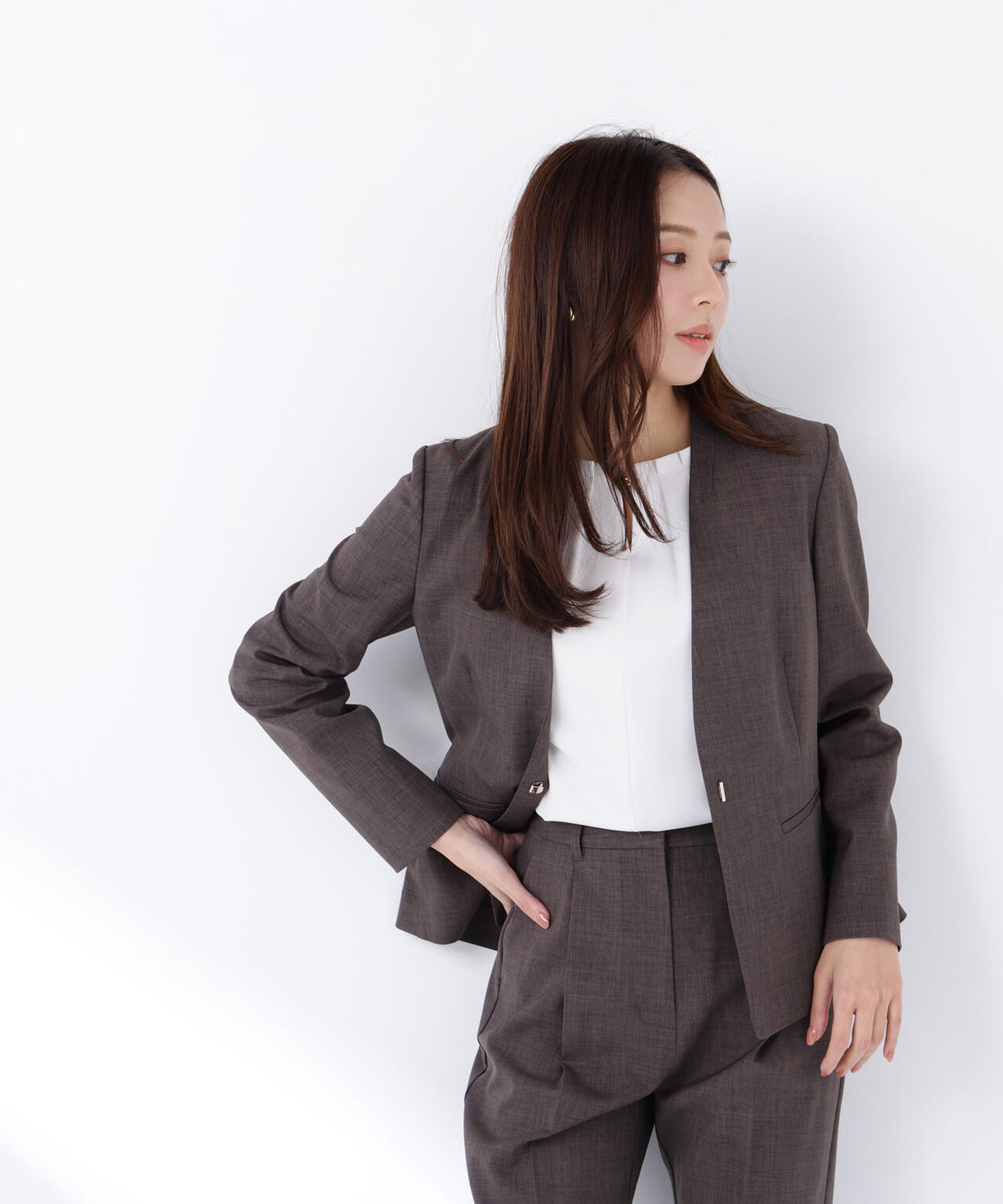 リネンライク SETUP ノーカラージャケット