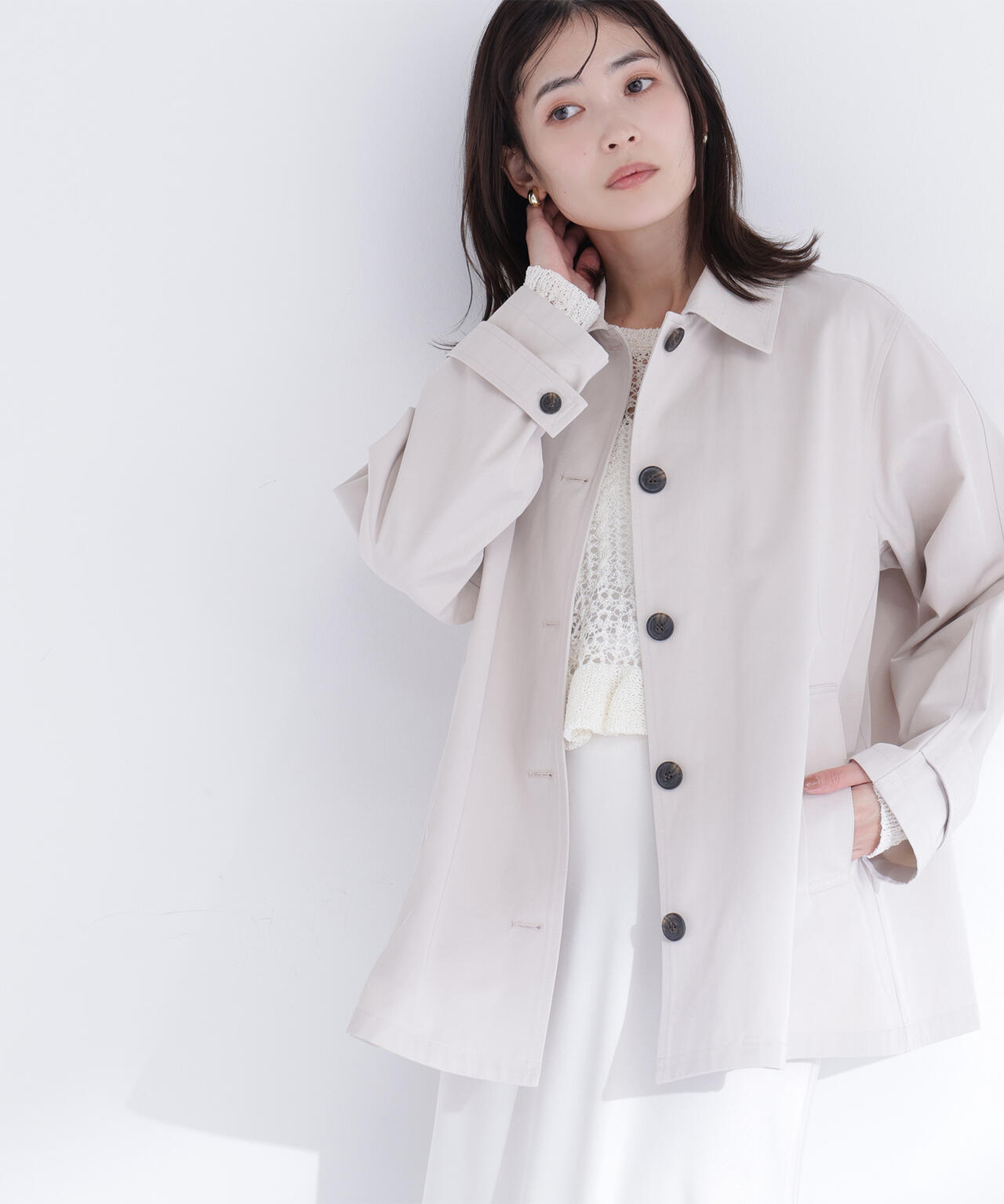 ステンカラーハーフコート