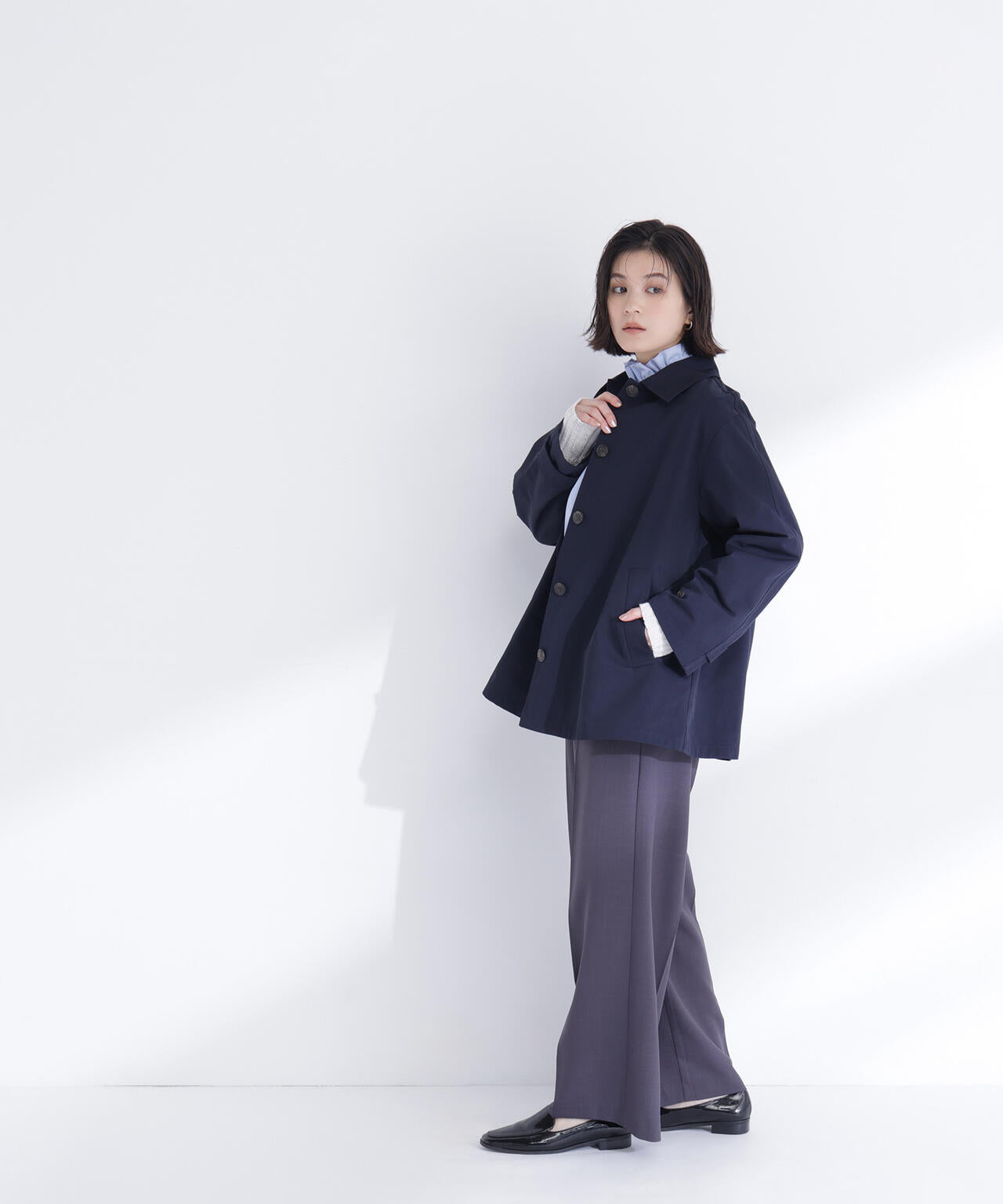 ステンカラーハーフコート