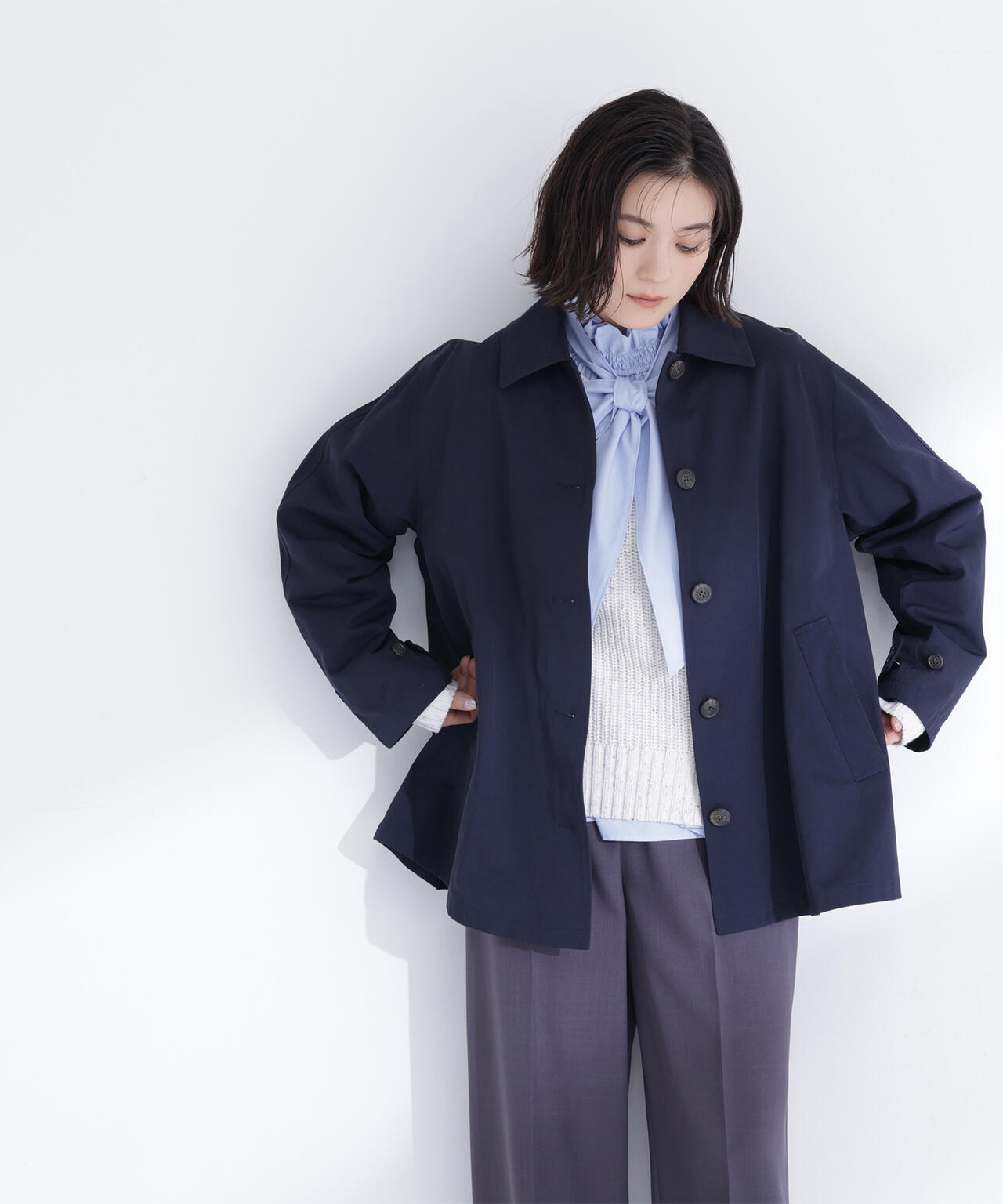 ステンカラーハーフコート