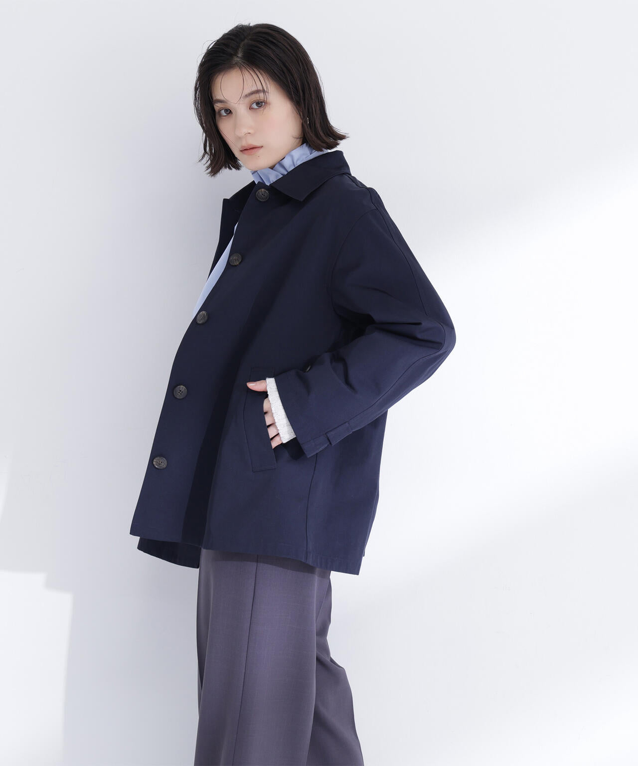 ステンカラーハーフコート