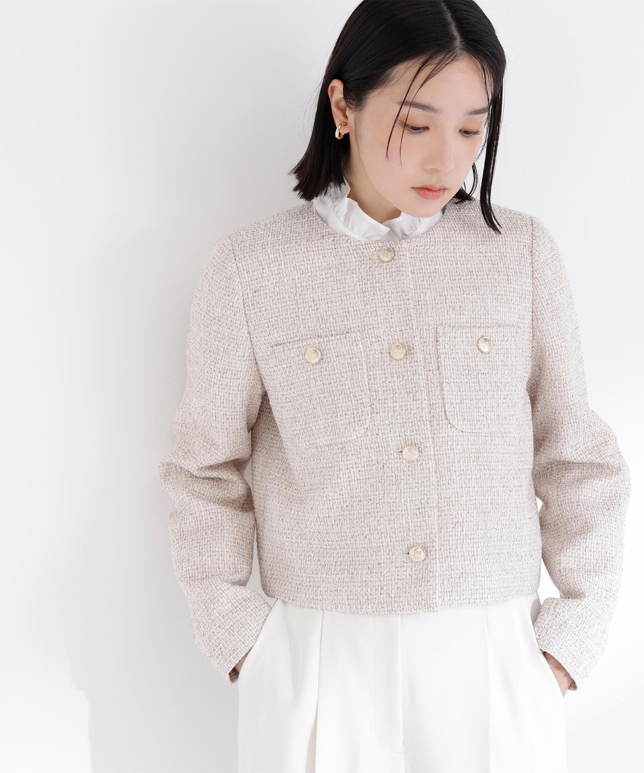 ツイードノーカラージャケット