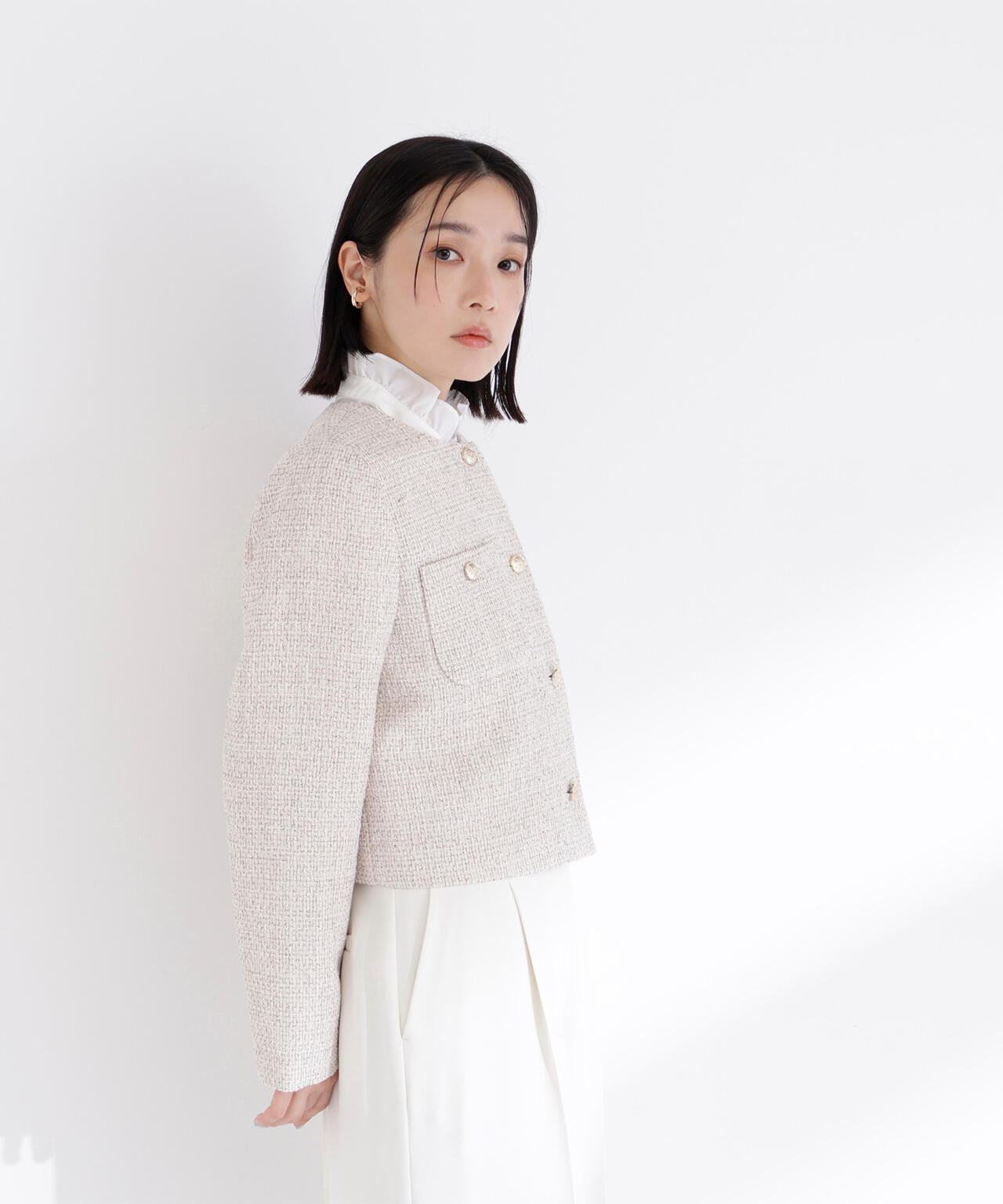 ツイードノーカラージャケット