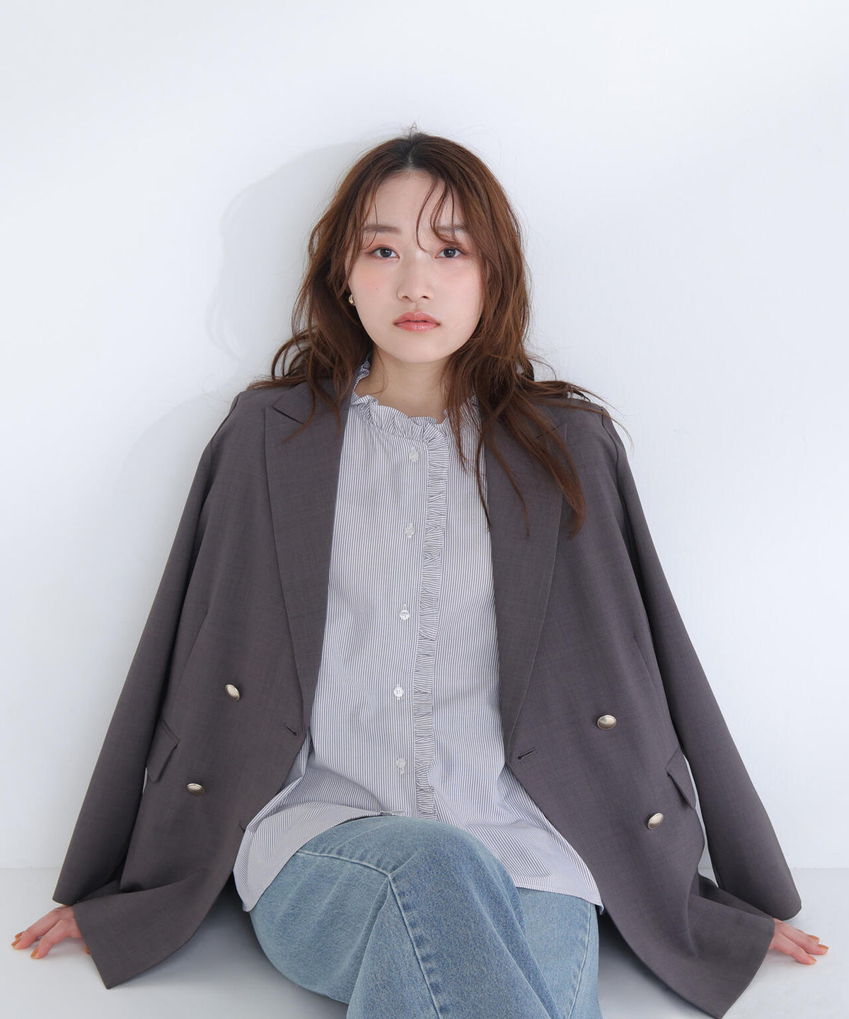 リネンライクダブルブレストボクシージャケット