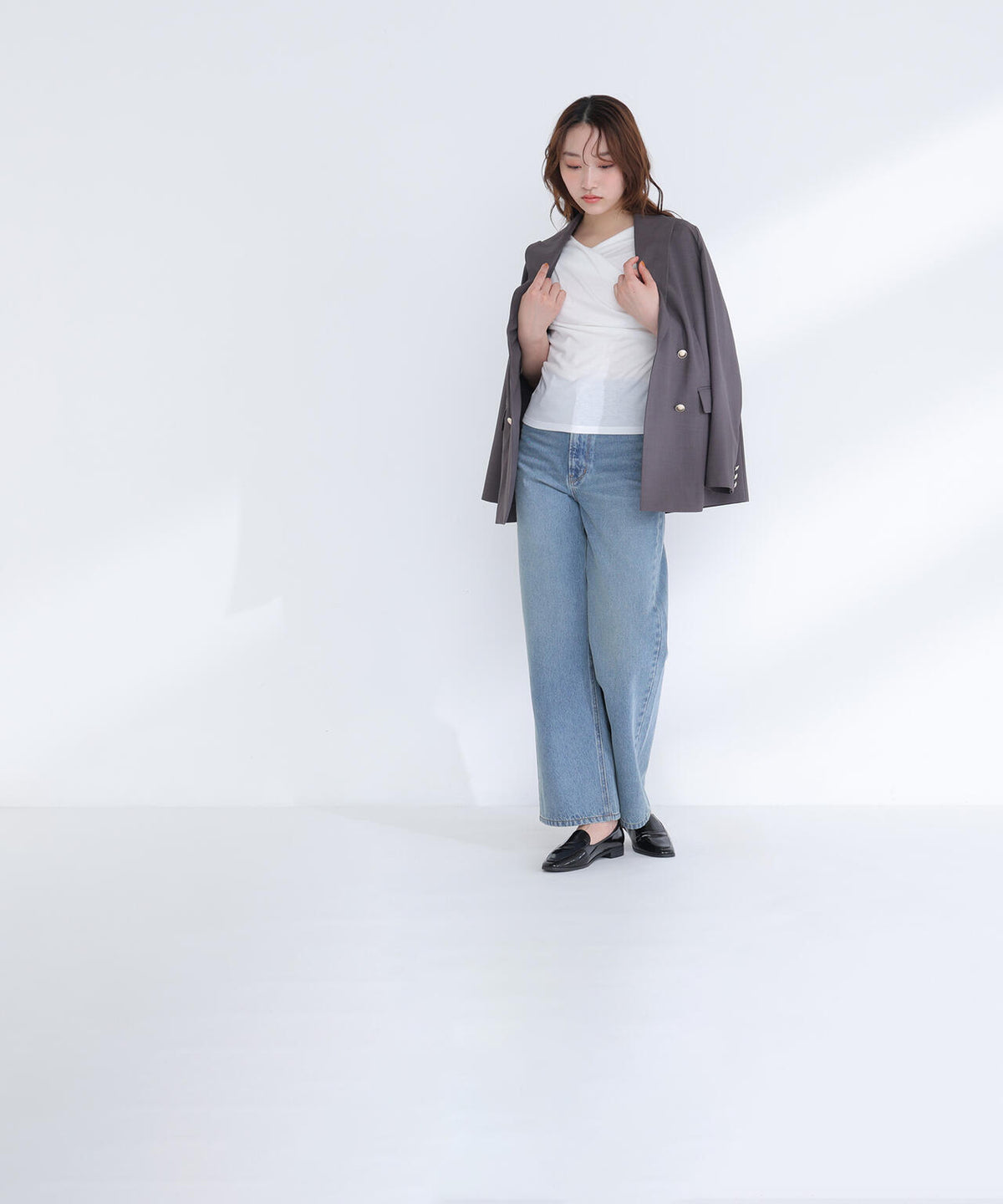 リネンライクダブルブレストボクシージャケット
