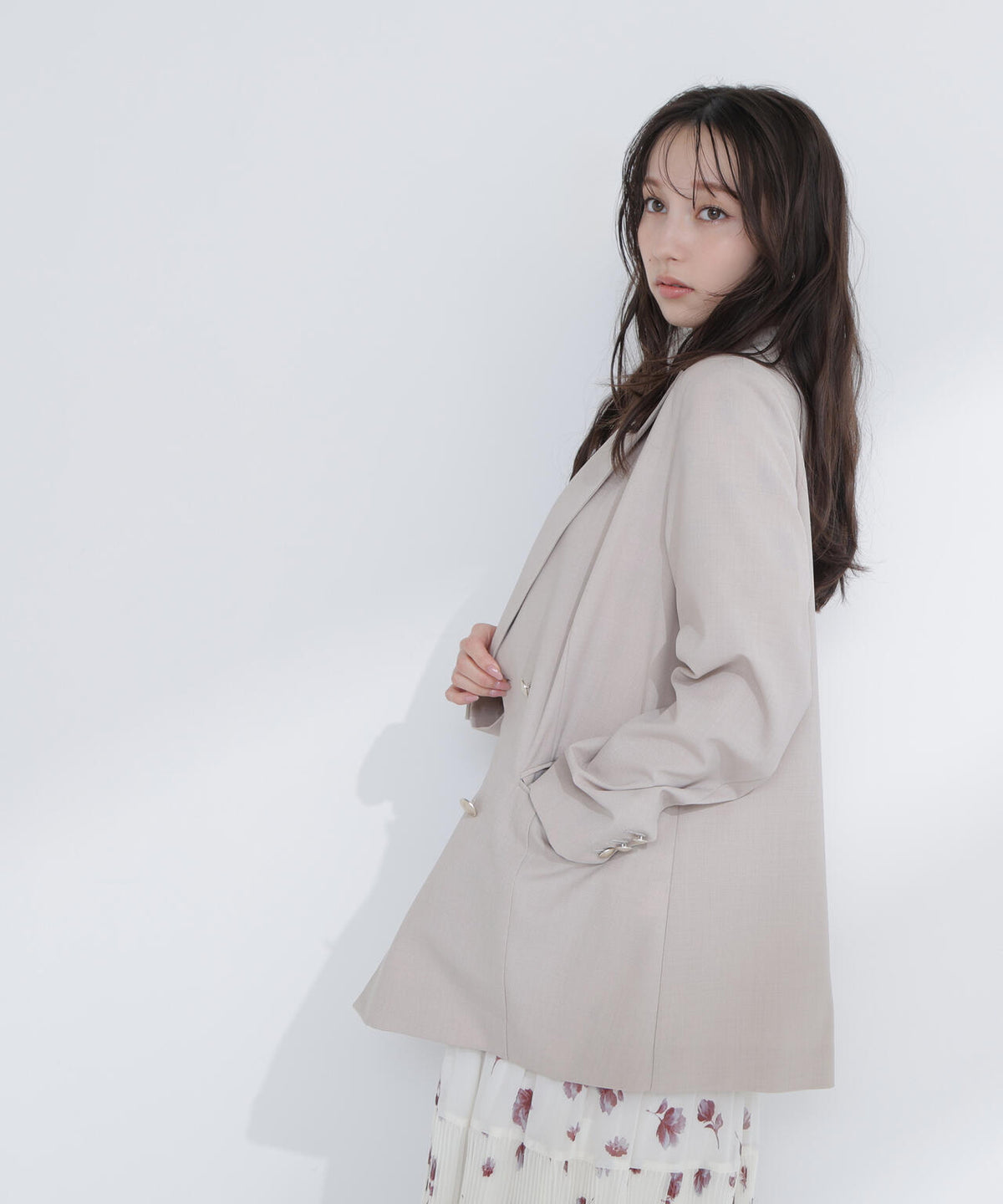 リネンライクダブルブレストボクシージャケット