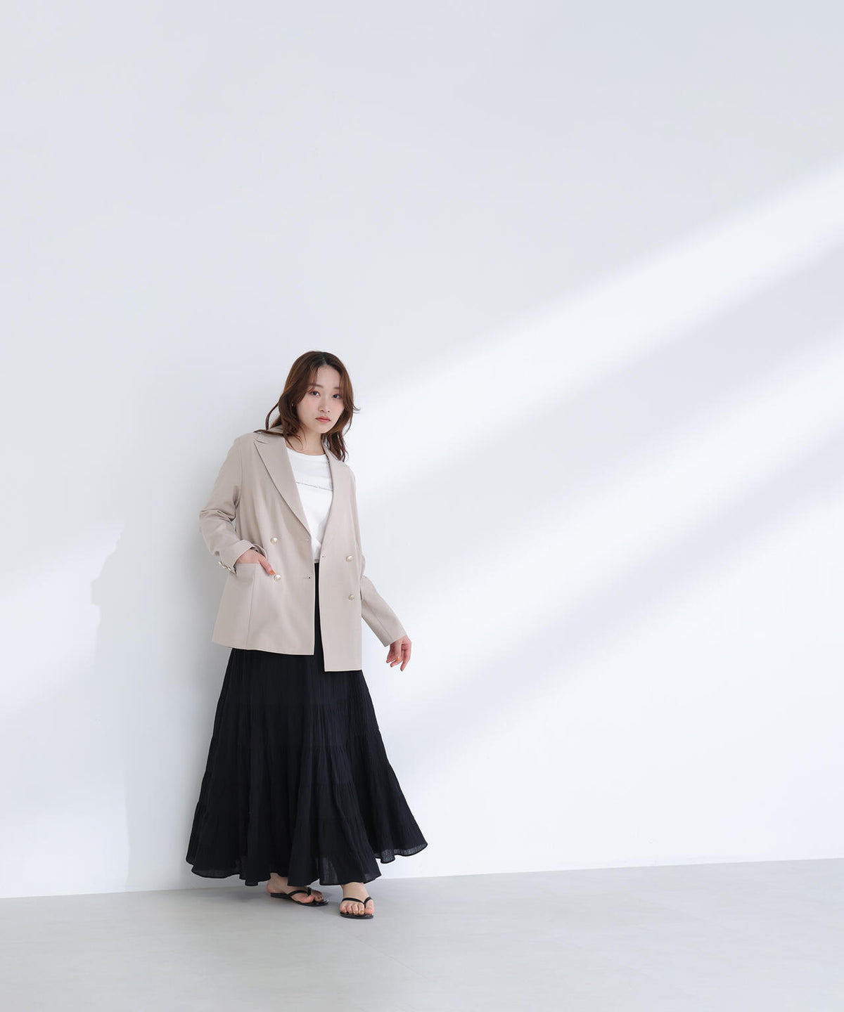 リネンライクダブルブレストボクシージャケット
