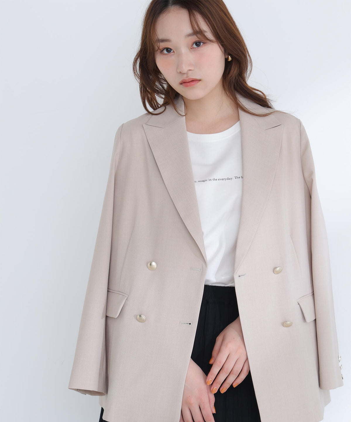リネンライクダブルブレストボクシージャケット