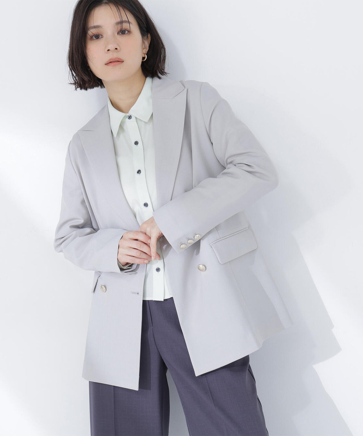 リネンライクダブルブレストボクシージャケット