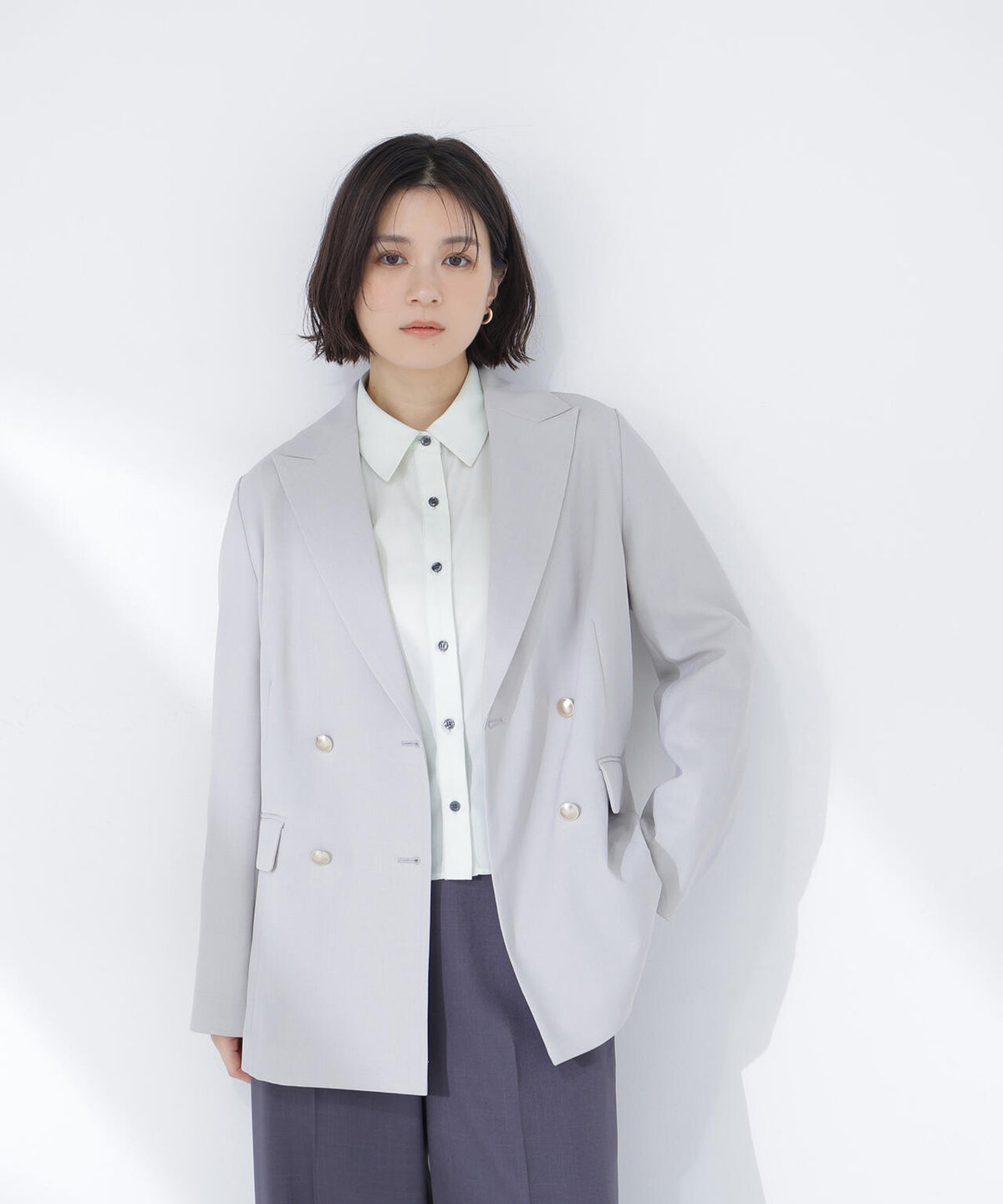リネンライクダブルブレストボクシージャケット