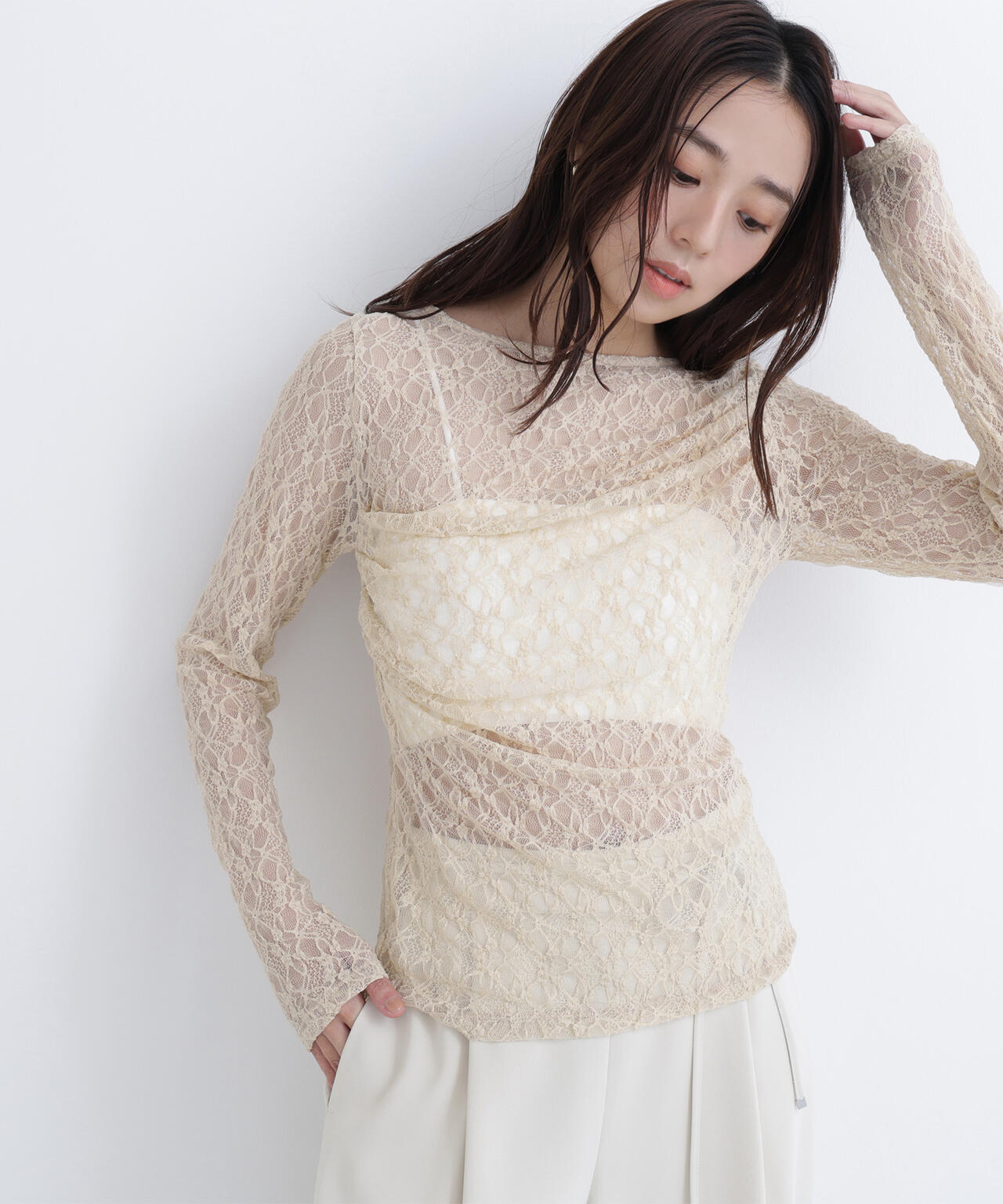 レースドレープカットソー