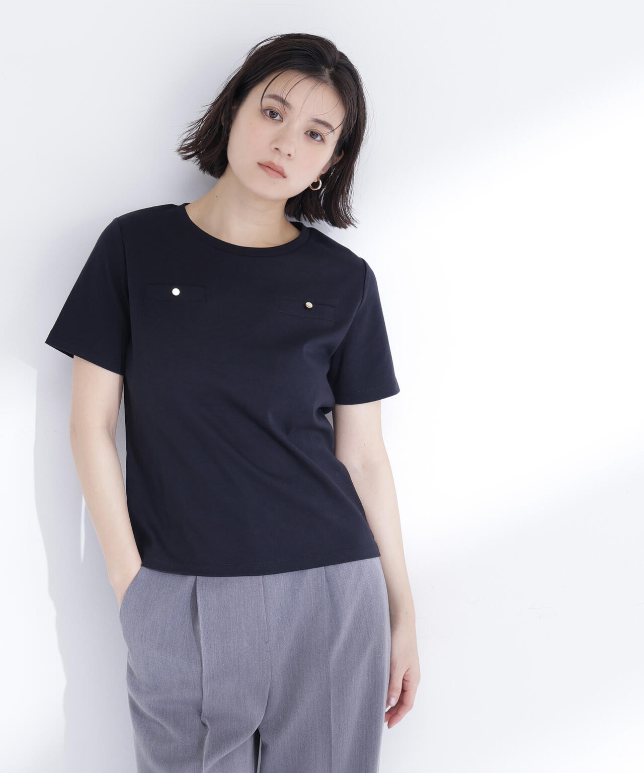 【6/16 ~6/18 2buy10%OFF 対象商品】ベーシックTシャツ フェイクポケット付き