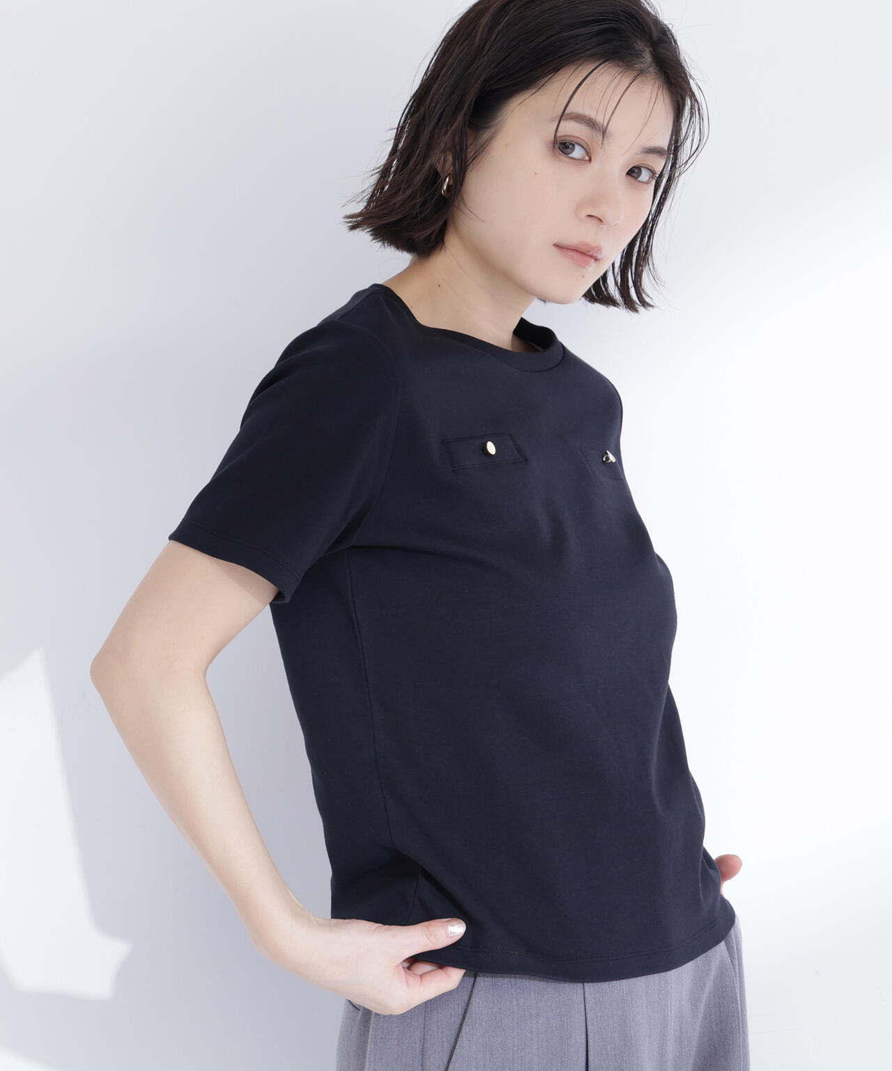 【6/16 ~6/18 2buy10%OFF 対象商品】ベーシックTシャツ フェイクポケット付き
