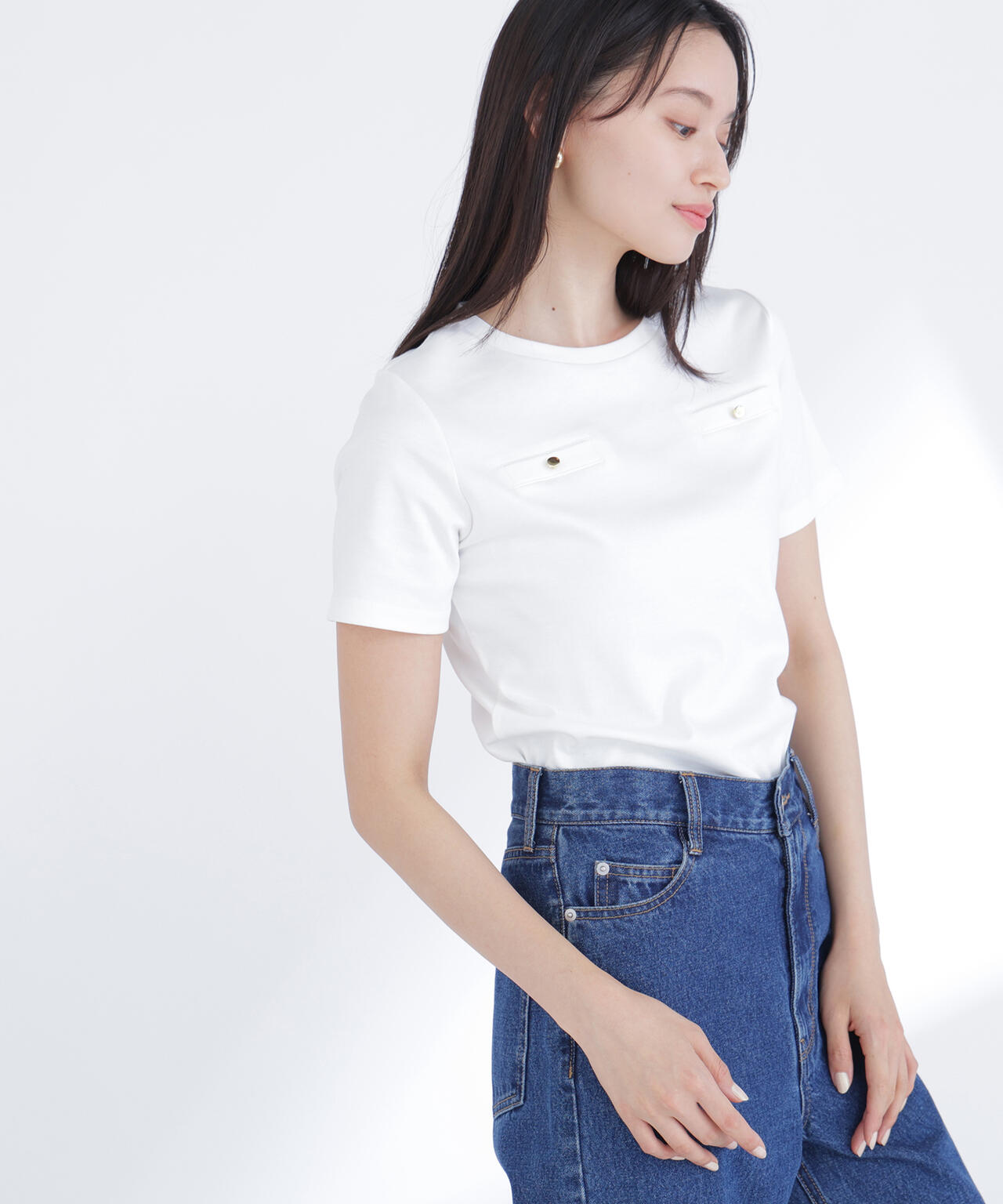 【6/16 ~6/18 2buy10%OFF 対象商品】ベーシックTシャツ フェイクポケット付き